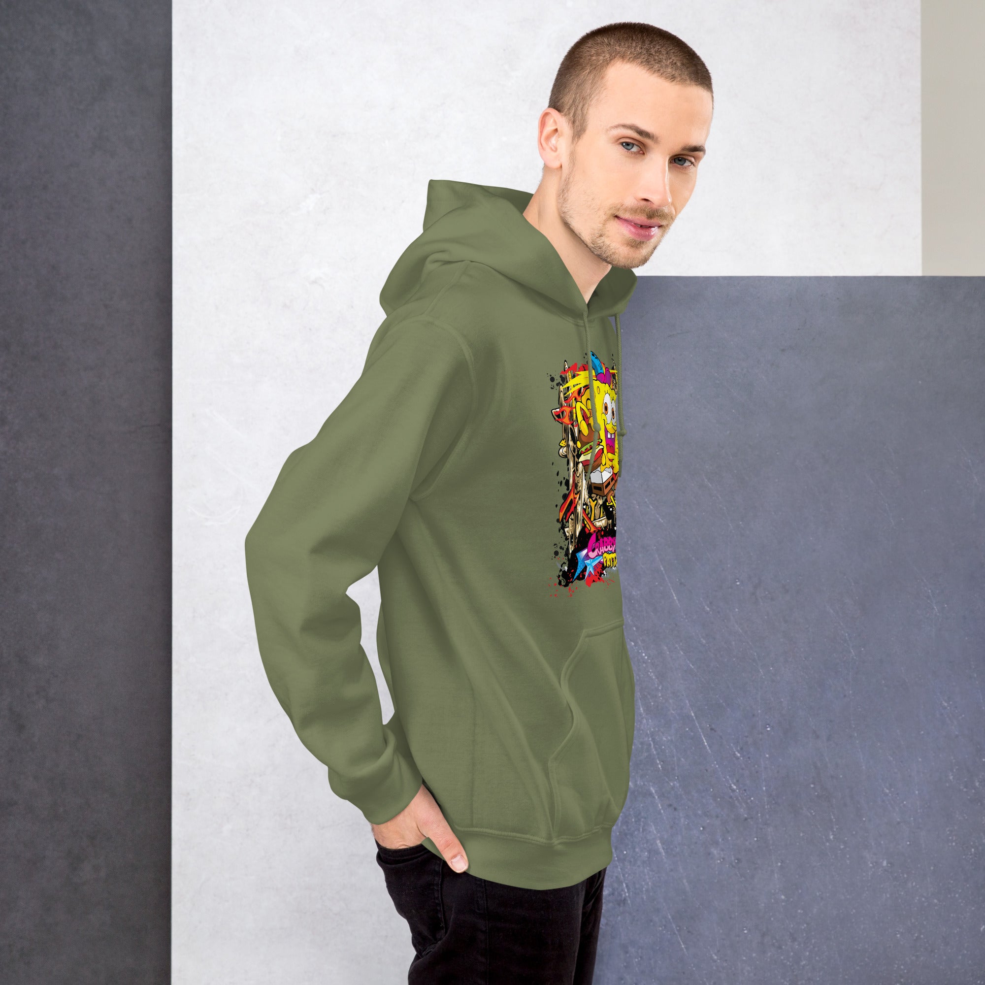 Felpa Stampata Unisex con Cappuccio – Morbida – Design Crabby Patty-Biiply