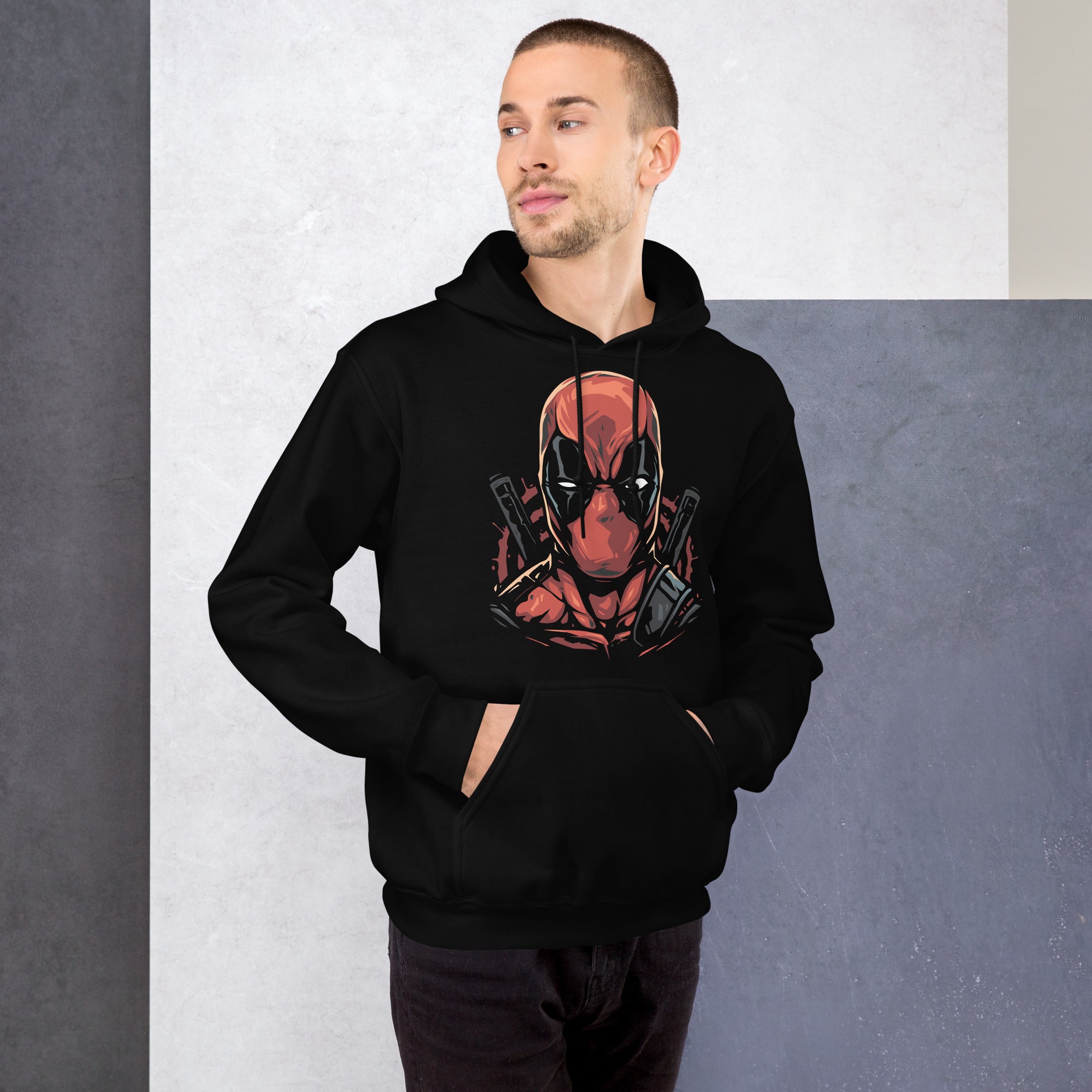 Felpa Stampata Unisex con Cappuccio – Morbida – Design Deadpool-Biiply