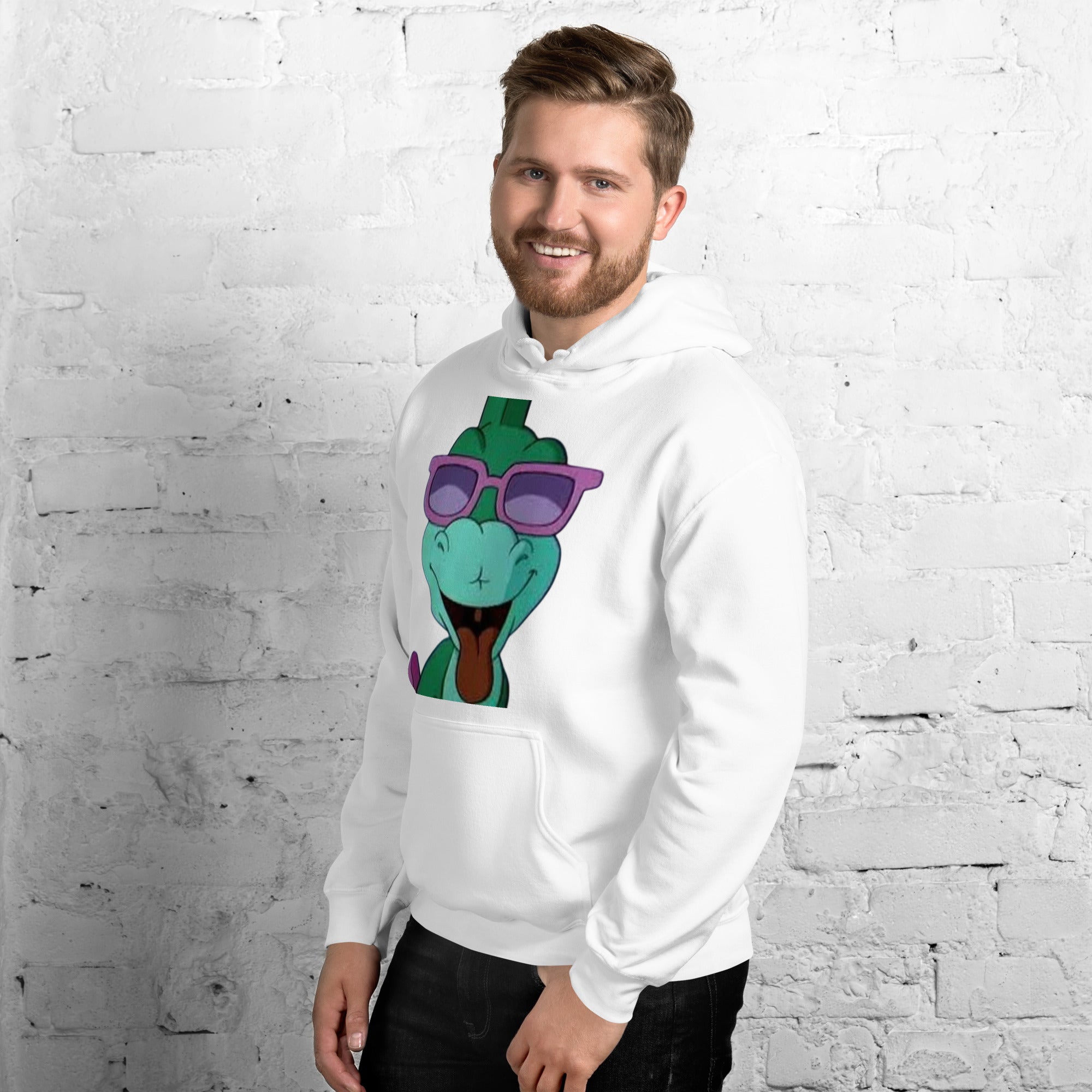 Felpa Stampata Unisex con Cappuccio – Morbida – Design Dinosauro Verde-Biiply