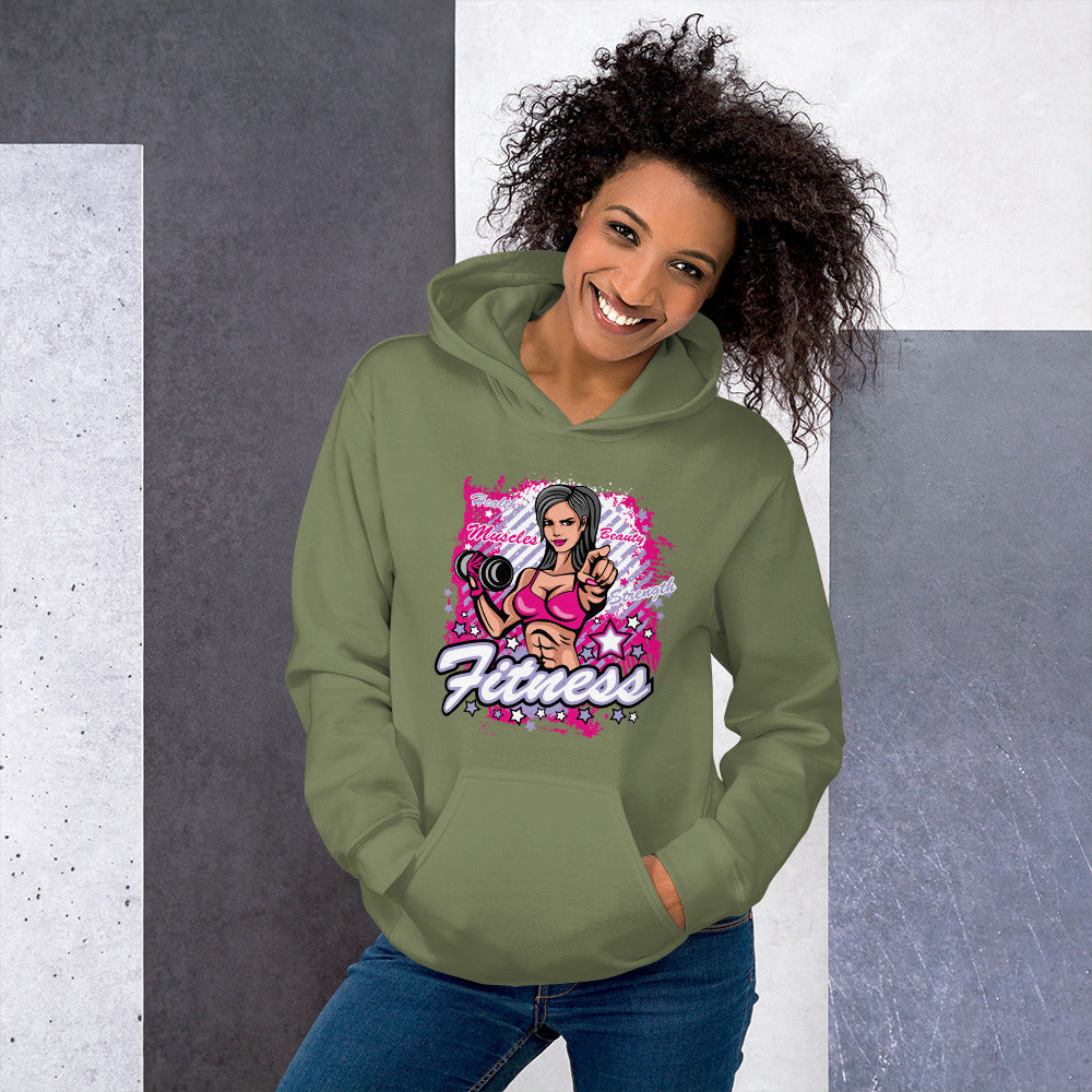 Felpa Stampata Unisex con Cappuccio – Morbida – Design Fitness Girl-Biiply