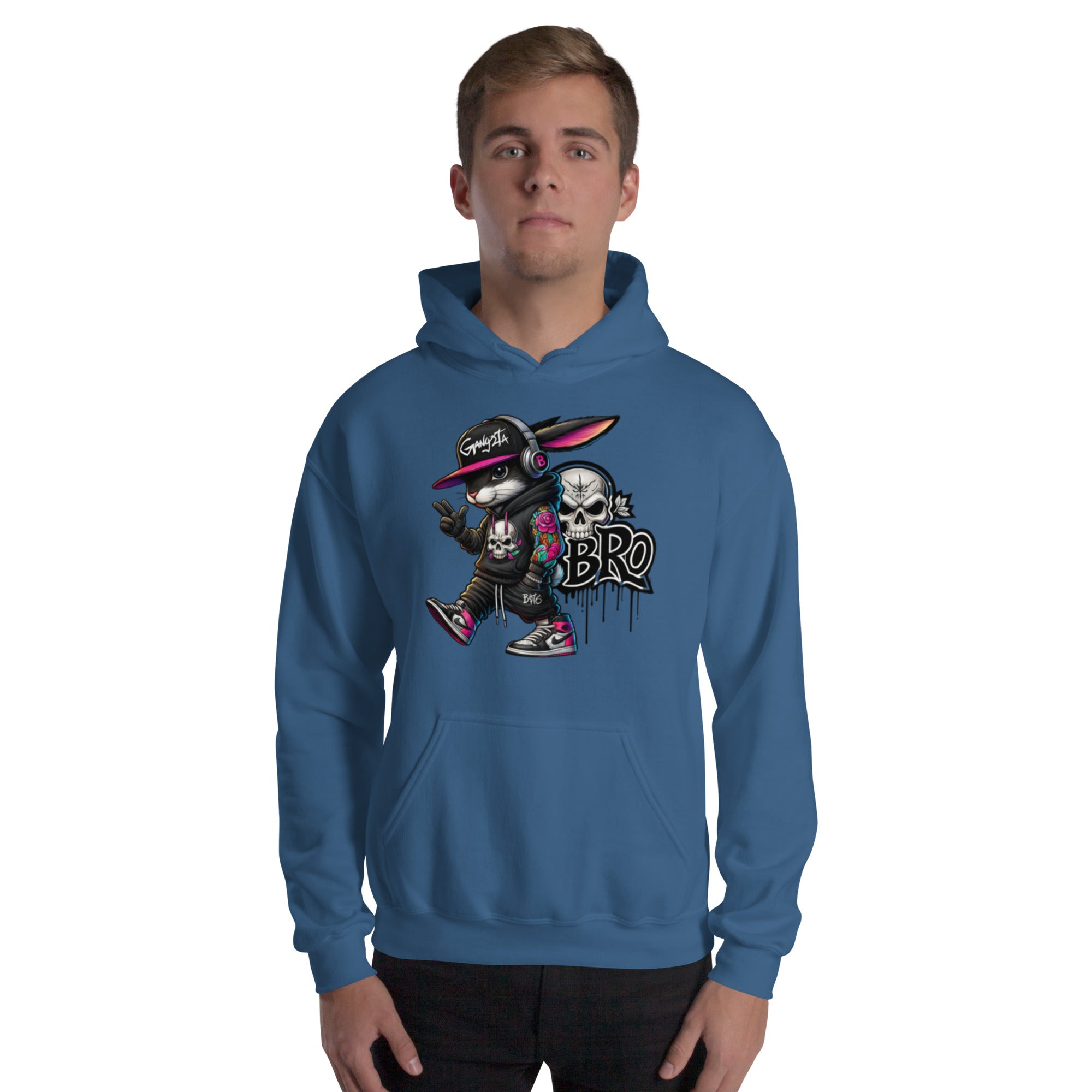 Felpa Stampata Unisex con Cappuccio – Morbida – Design Gangstar Rabbit-Biiply