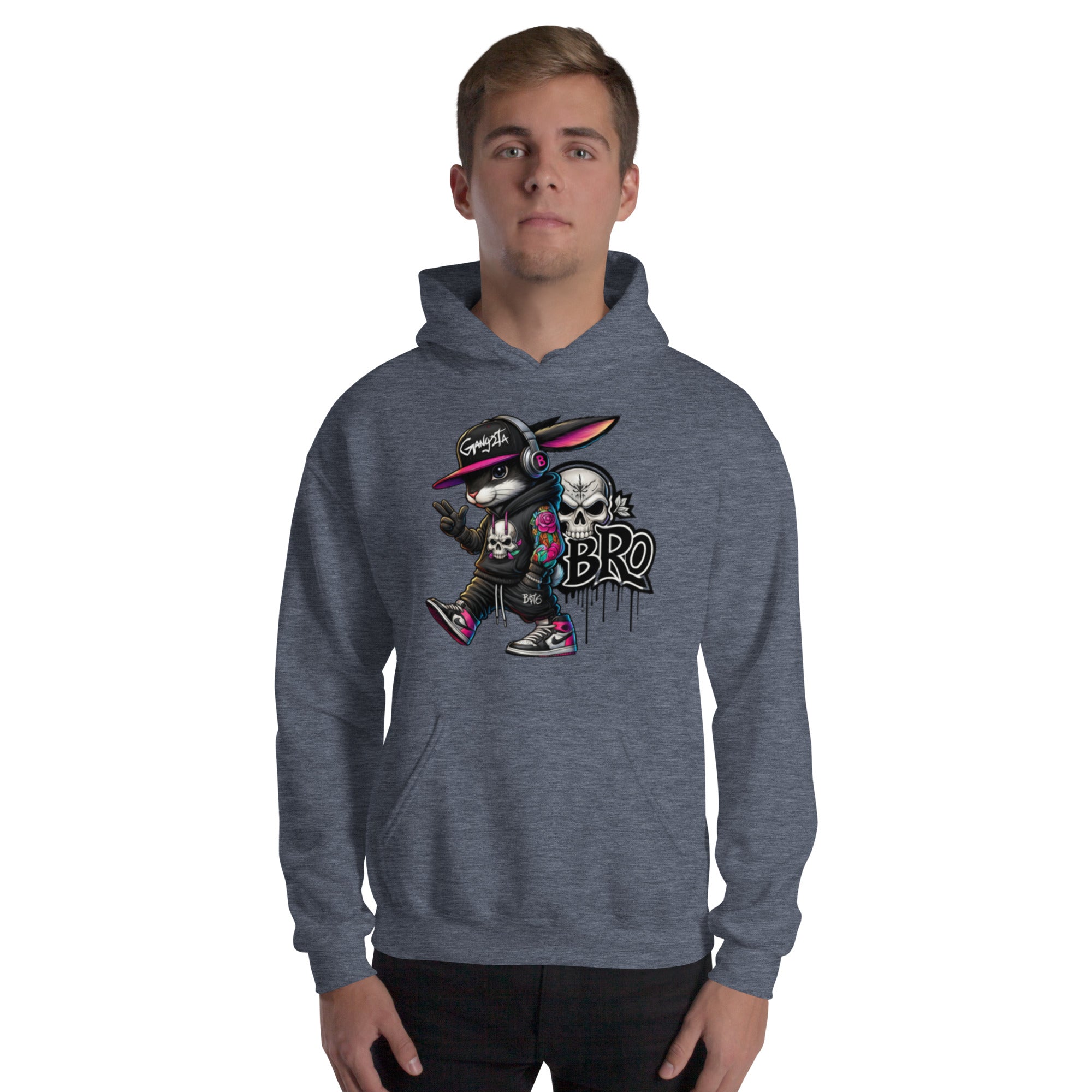Felpa Stampata Unisex con Cappuccio – Morbida – Design Gangstar Rabbit-Biiply