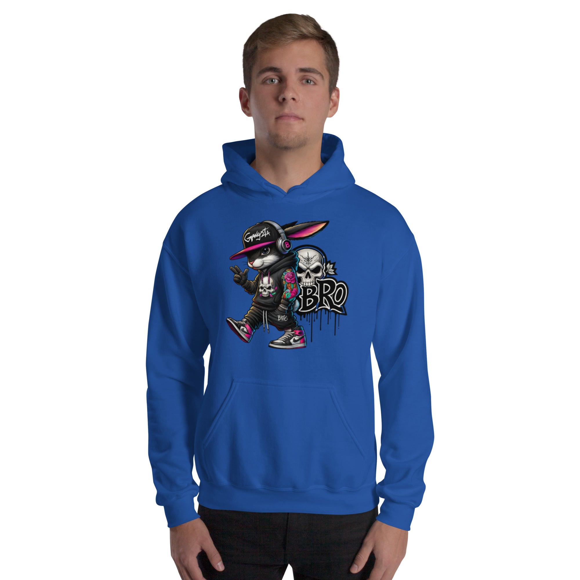 Felpa Stampata Unisex con Cappuccio – Morbida – Design Gangstar Rabbit-Biiply