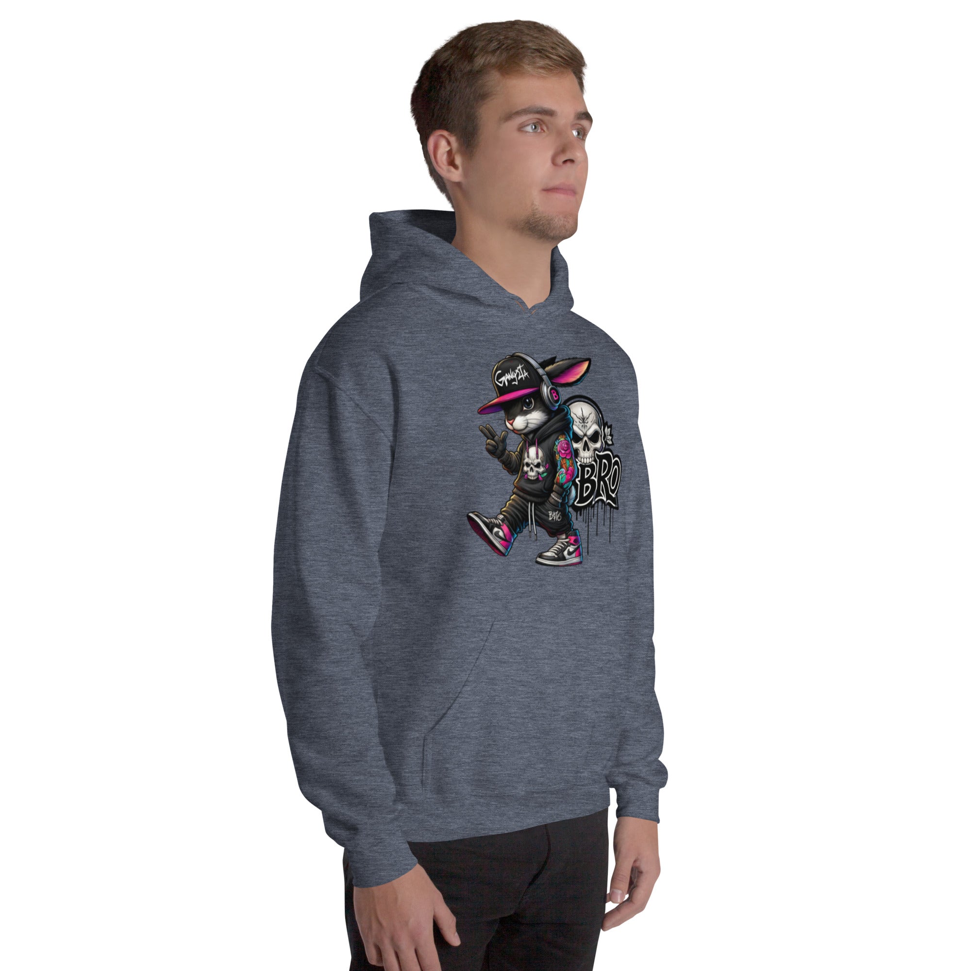 Felpa Stampata Unisex con Cappuccio – Morbida – Design Gangstar Rabbit-Biiply