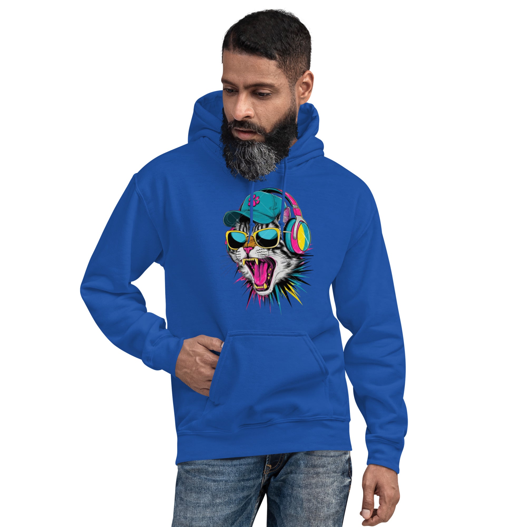Felpa Stampata Unisex con Cappuccio – Morbida – Design Gatto con Cuffie-Biiply