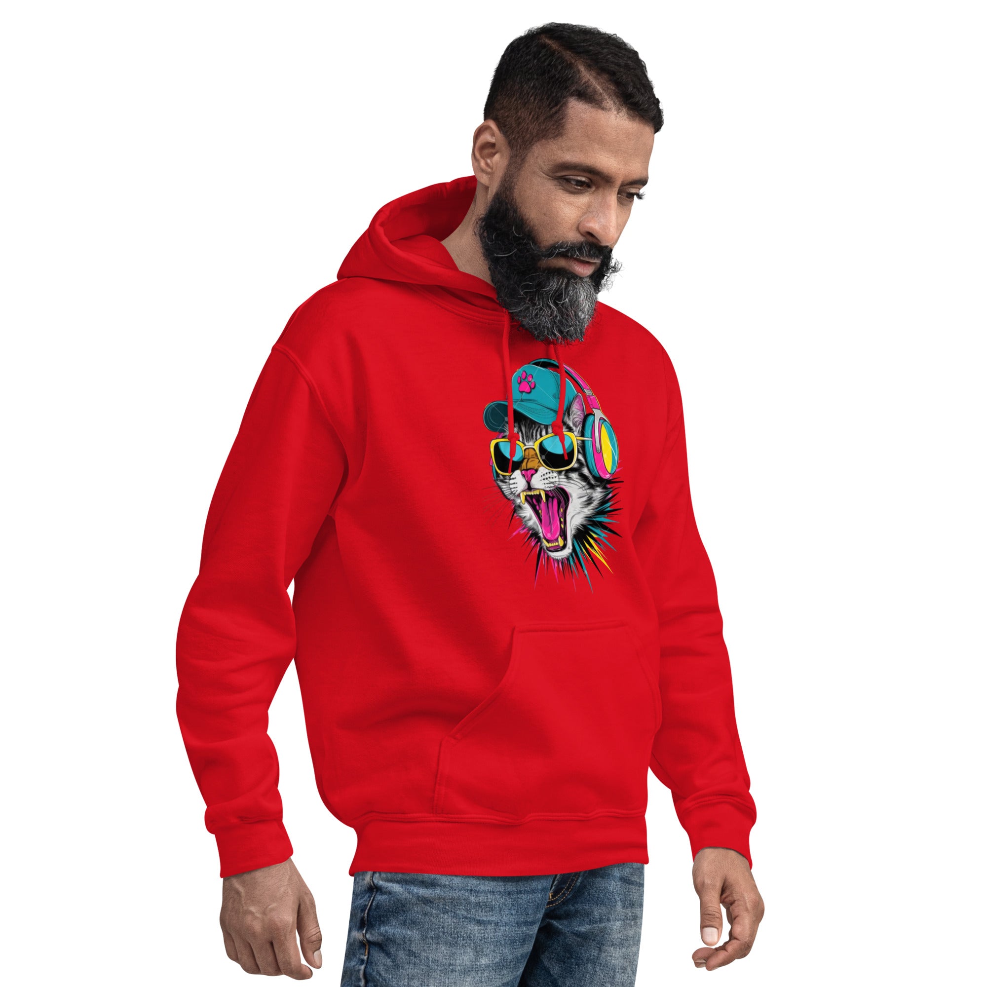 Felpa Stampata Unisex con Cappuccio – Morbida – Design Gatto con Cuffie-Biiply