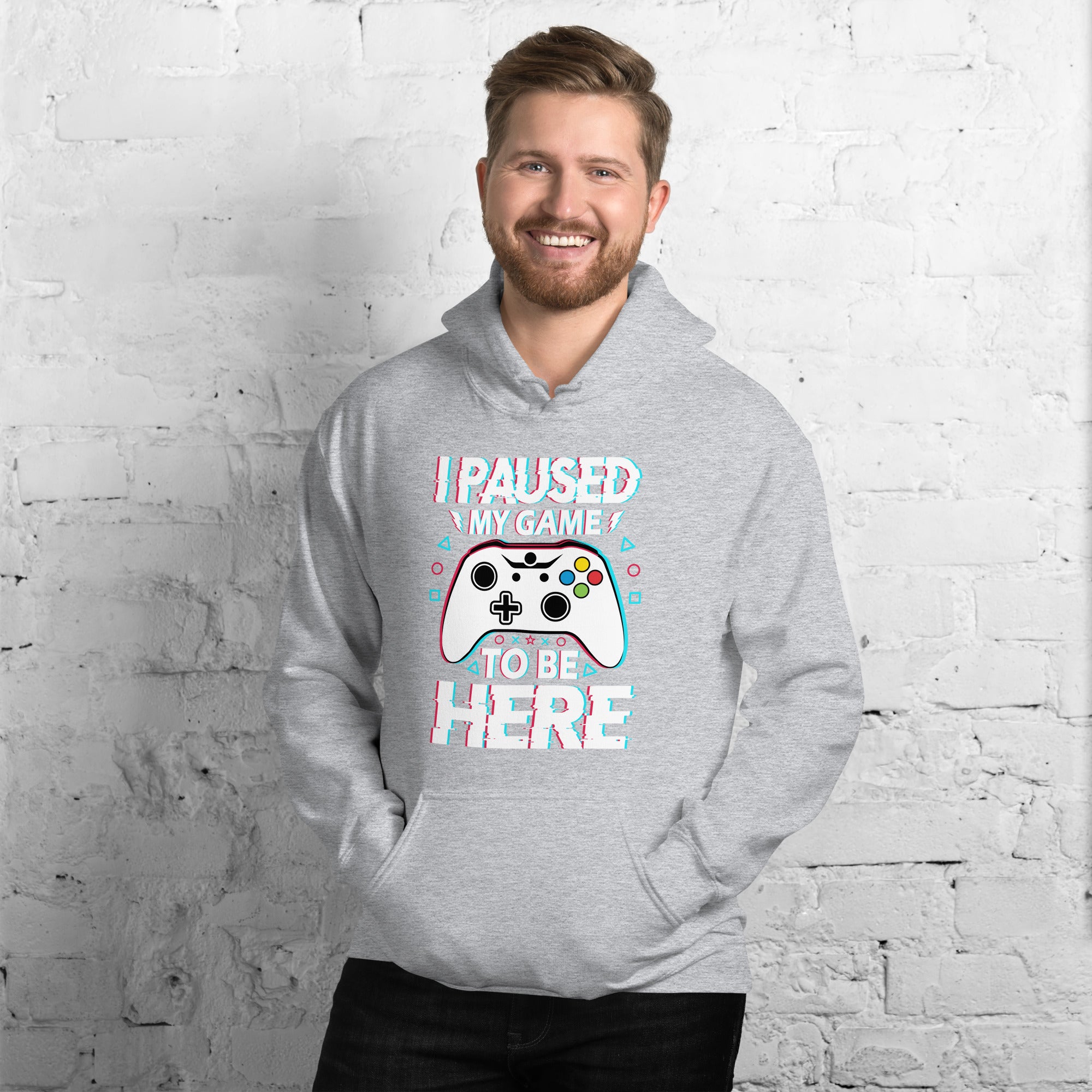 Felpa Stampata Unisex con Cappuccio – Morbida – Design I Paused My Game To Be Here-Biiply