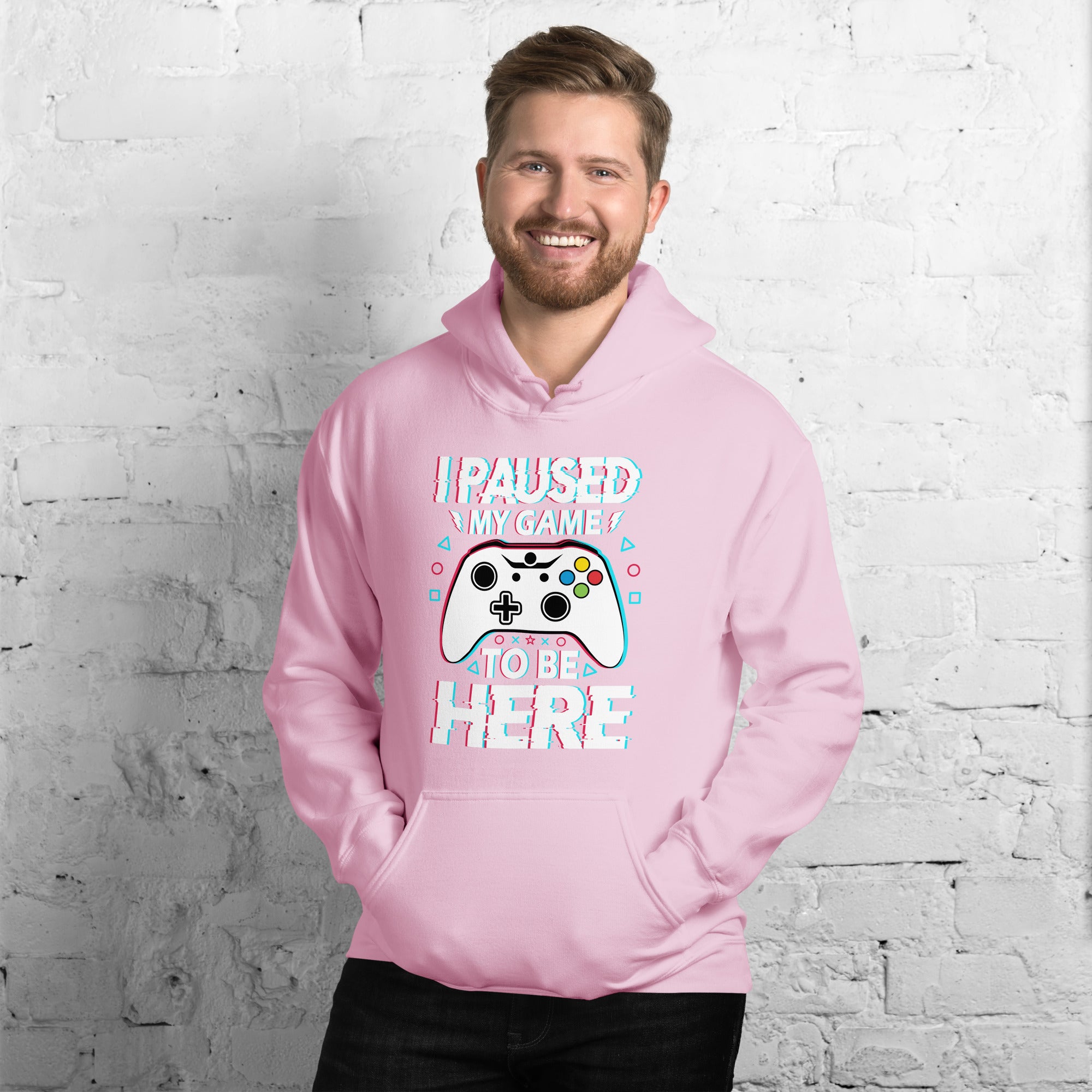 Felpa Stampata Unisex con Cappuccio – Morbida – Design I Paused My Game To Be Here-Biiply