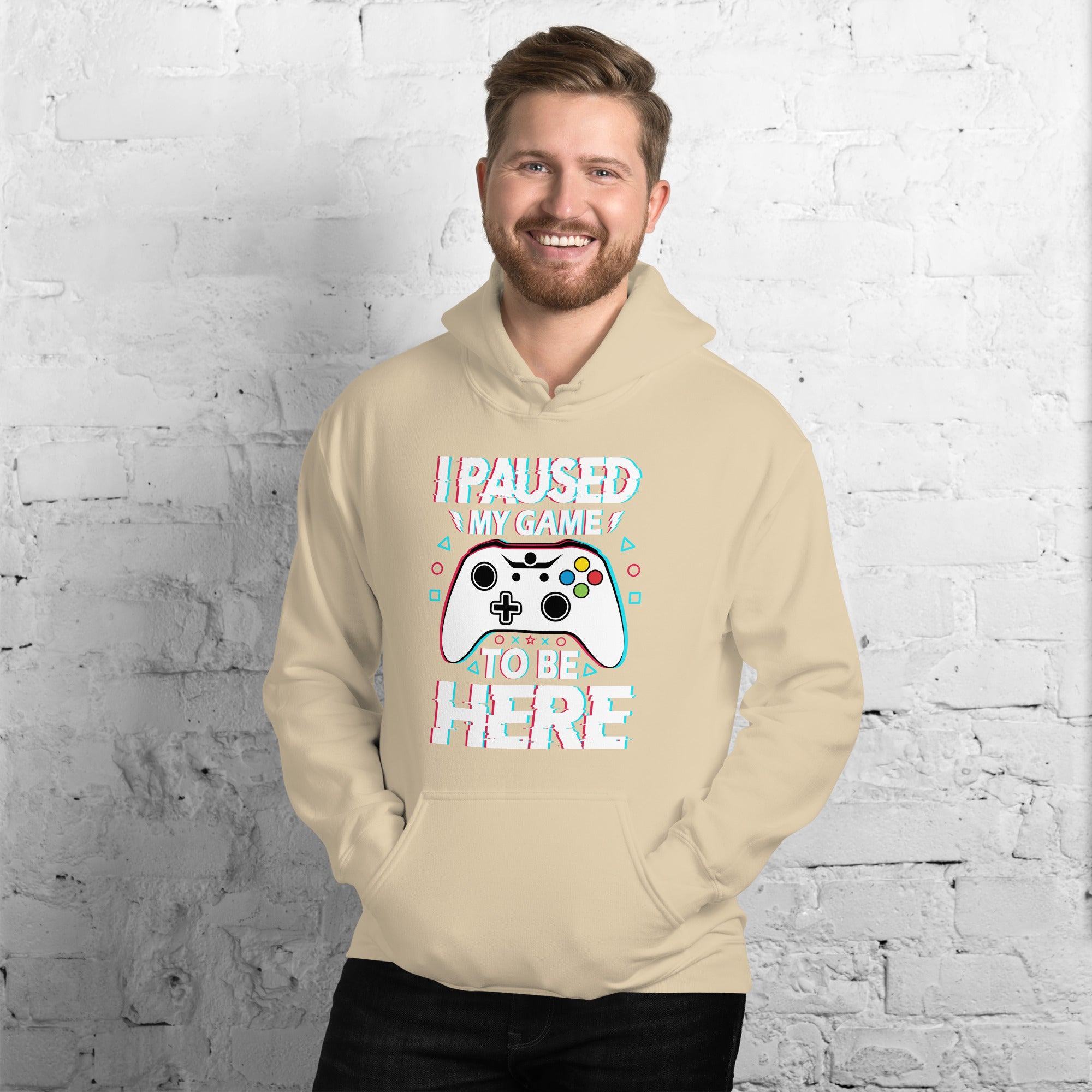 Felpa Stampata Unisex con Cappuccio – Morbida – Design I Paused My Game To Be Here-Biiply