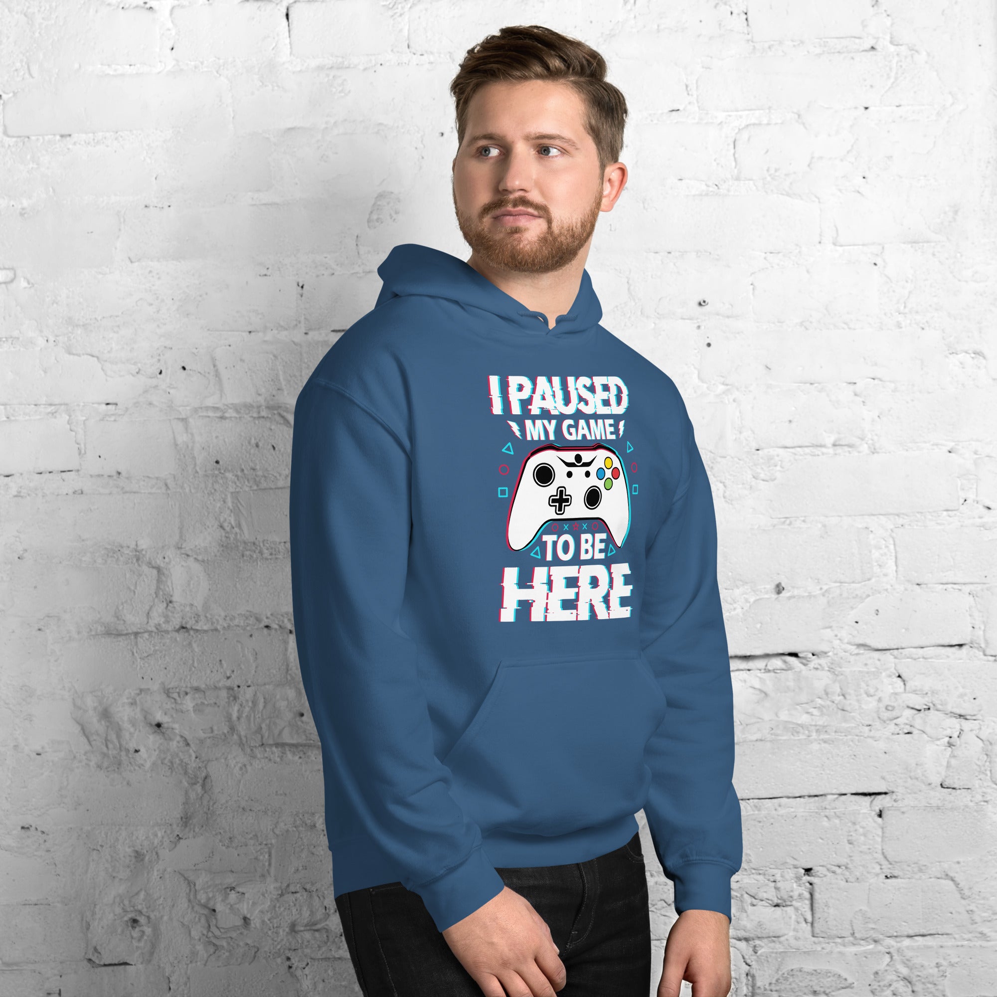 Felpa Stampata Unisex con Cappuccio – Morbida – Design I Paused My Game To Be Here-Biiply