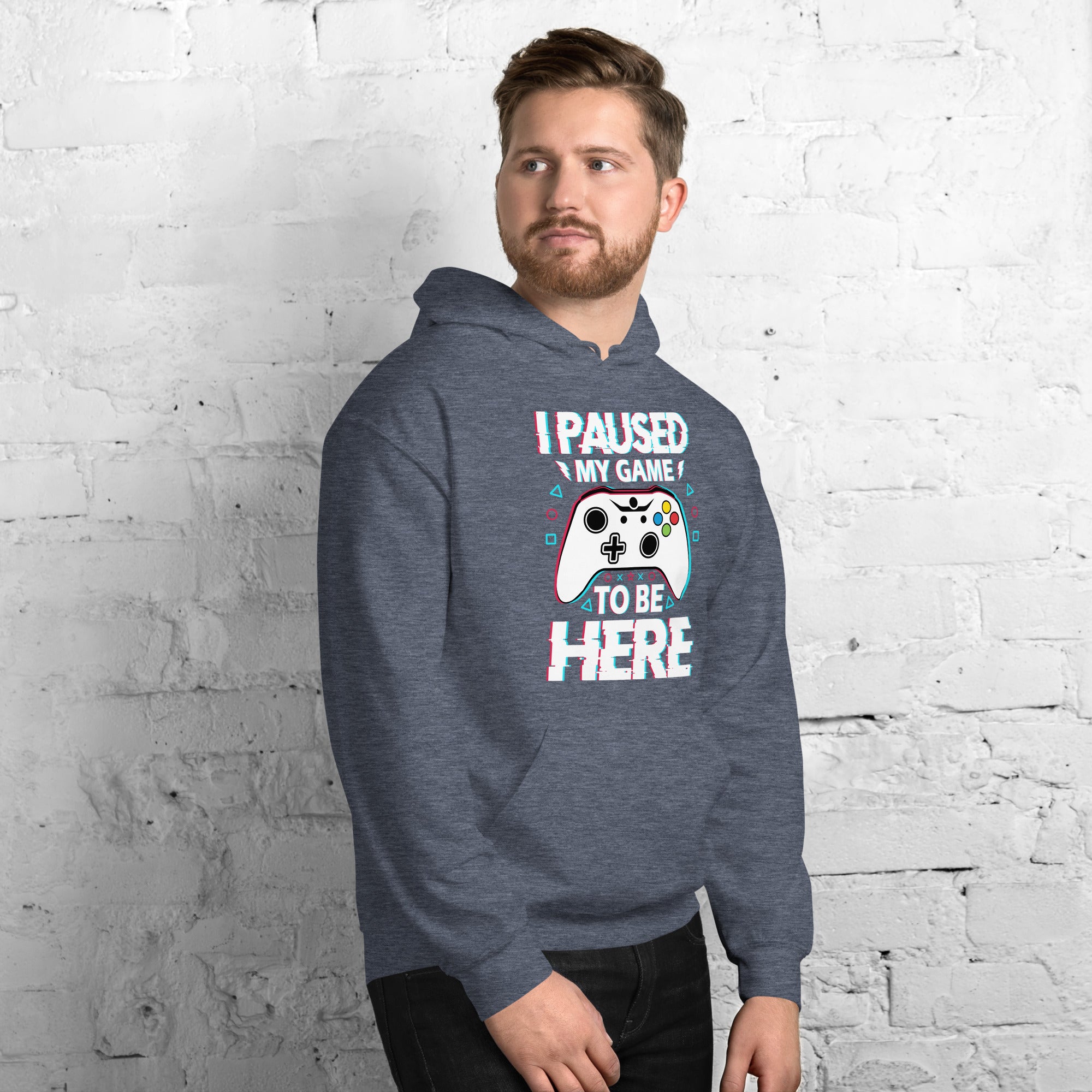Felpa Stampata Unisex con Cappuccio – Morbida – Design I Paused My Game To Be Here-Biiply