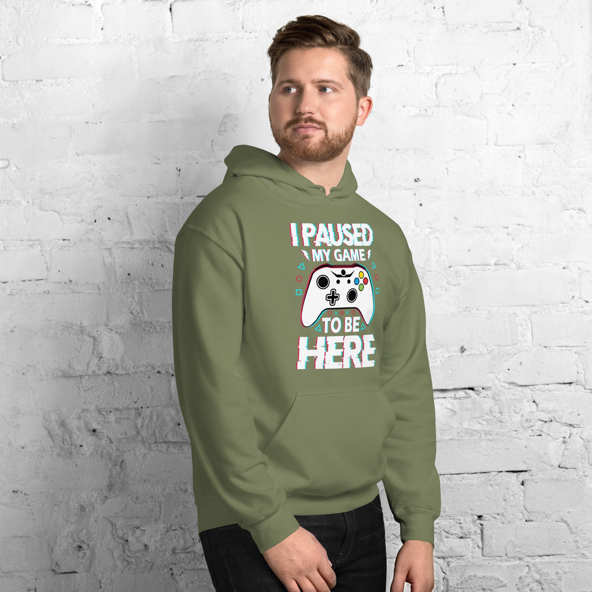 Felpa Stampata Unisex con Cappuccio – Morbida – Design I Paused My Game To Be Here-Biiply