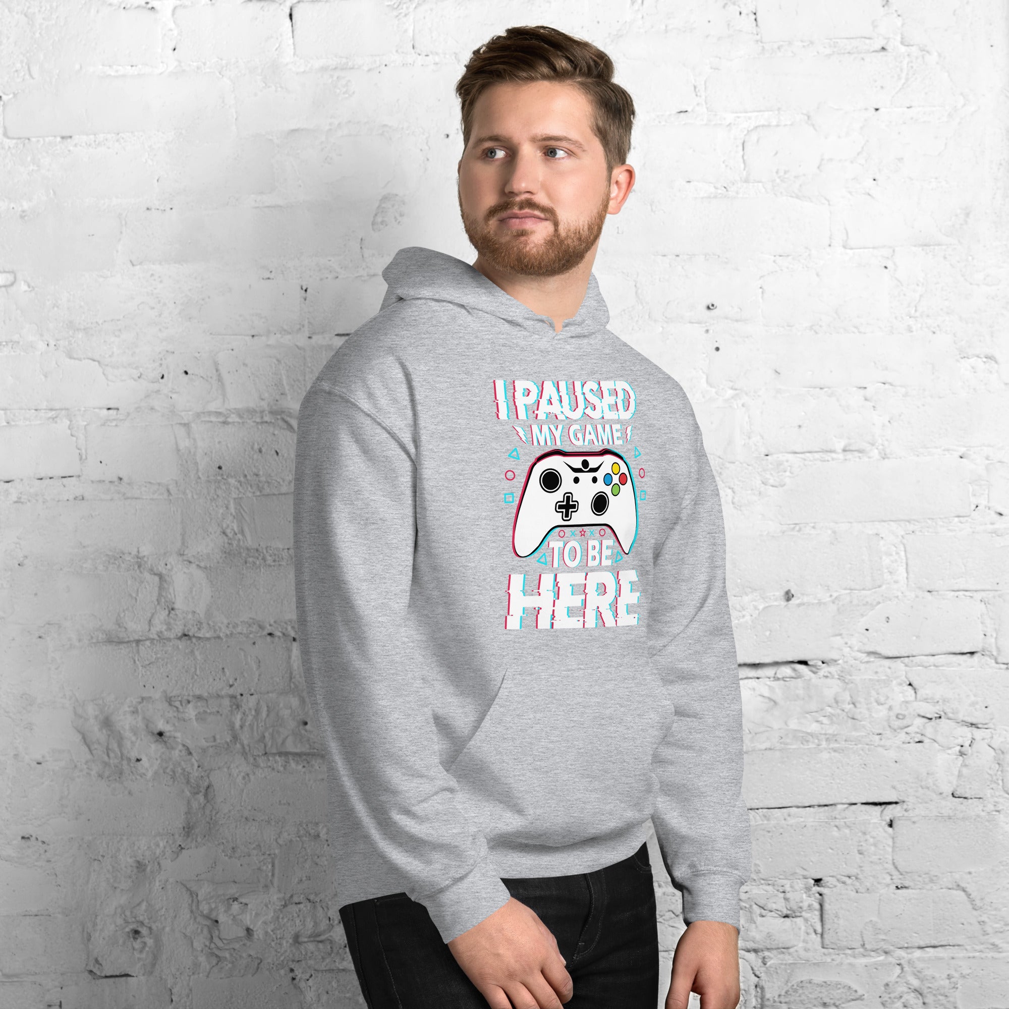 Felpa Stampata Unisex con Cappuccio – Morbida – Design I Paused My Game To Be Here-Biiply