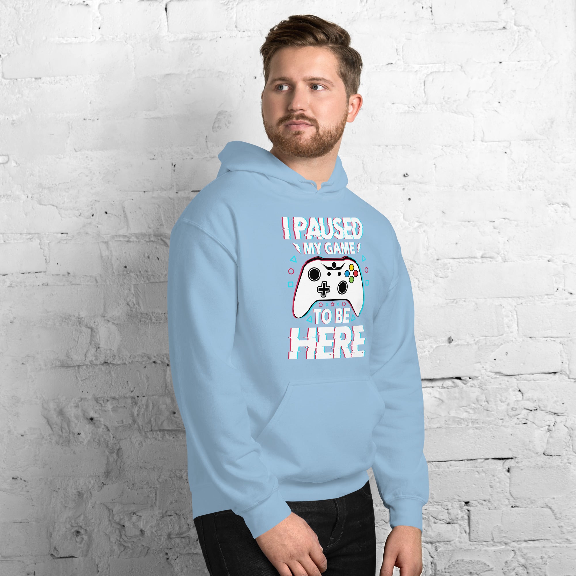 Felpa Stampata Unisex con Cappuccio – Morbida – Design I Paused My Game To Be Here-Biiply