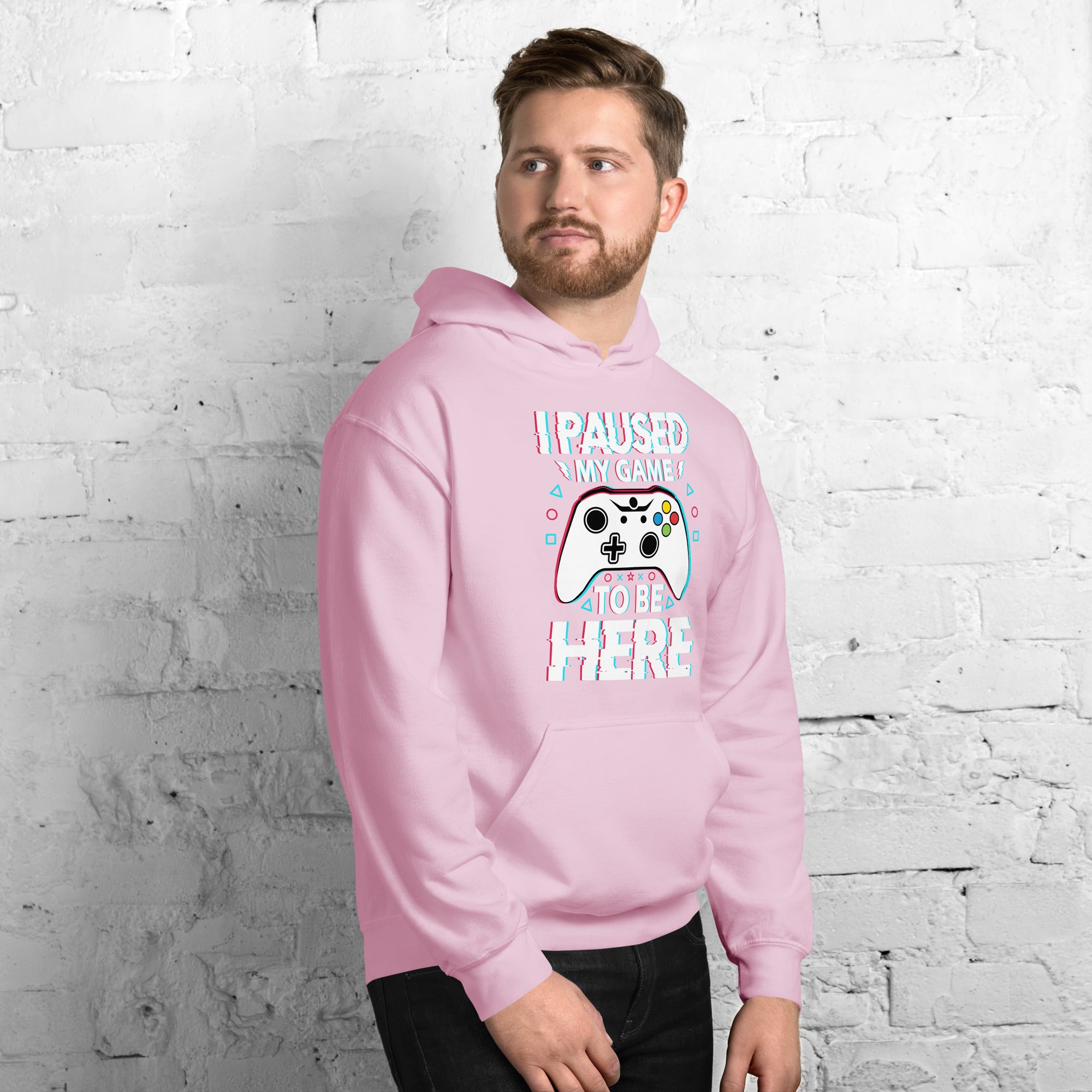 Felpa Stampata Unisex con Cappuccio – Morbida – Design I Paused My Game To Be Here-Biiply