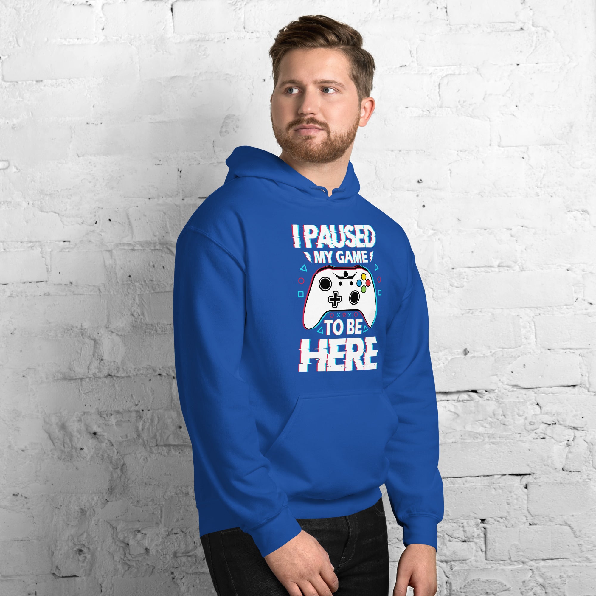 Felpa Stampata Unisex con Cappuccio – Morbida – Design I Paused My Game To Be Here-Biiply