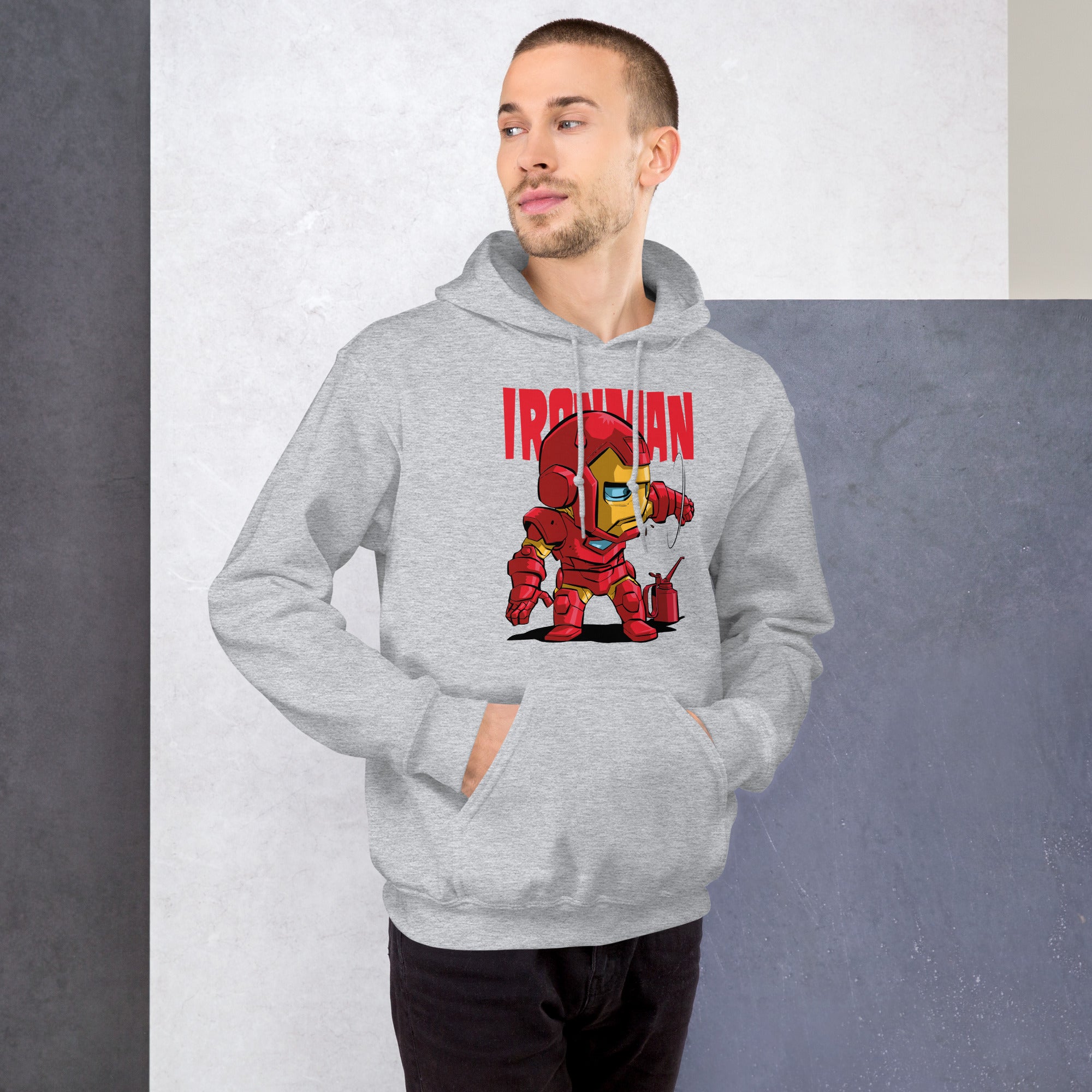 Felpa Stampata Unisex con Cappuccio – Morbida – Design Ironman-Biiply