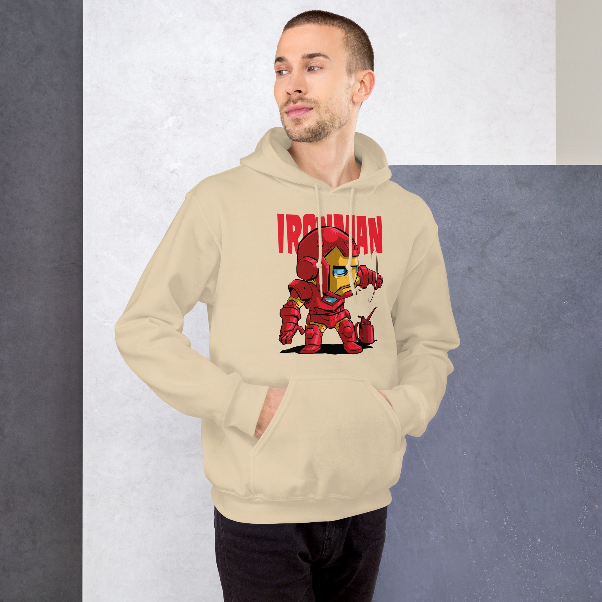 Felpa Stampata Unisex con Cappuccio – Morbida – Design Ironman-Biiply