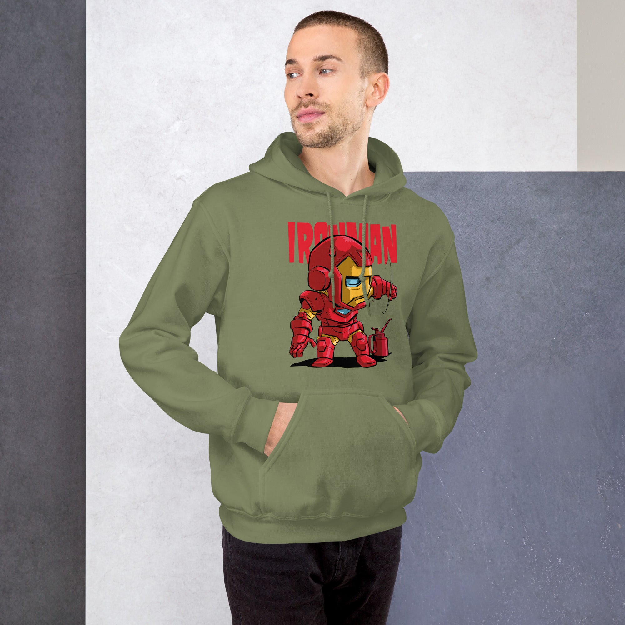 Felpa Stampata Unisex con Cappuccio – Morbida – Design Ironman-Biiply
