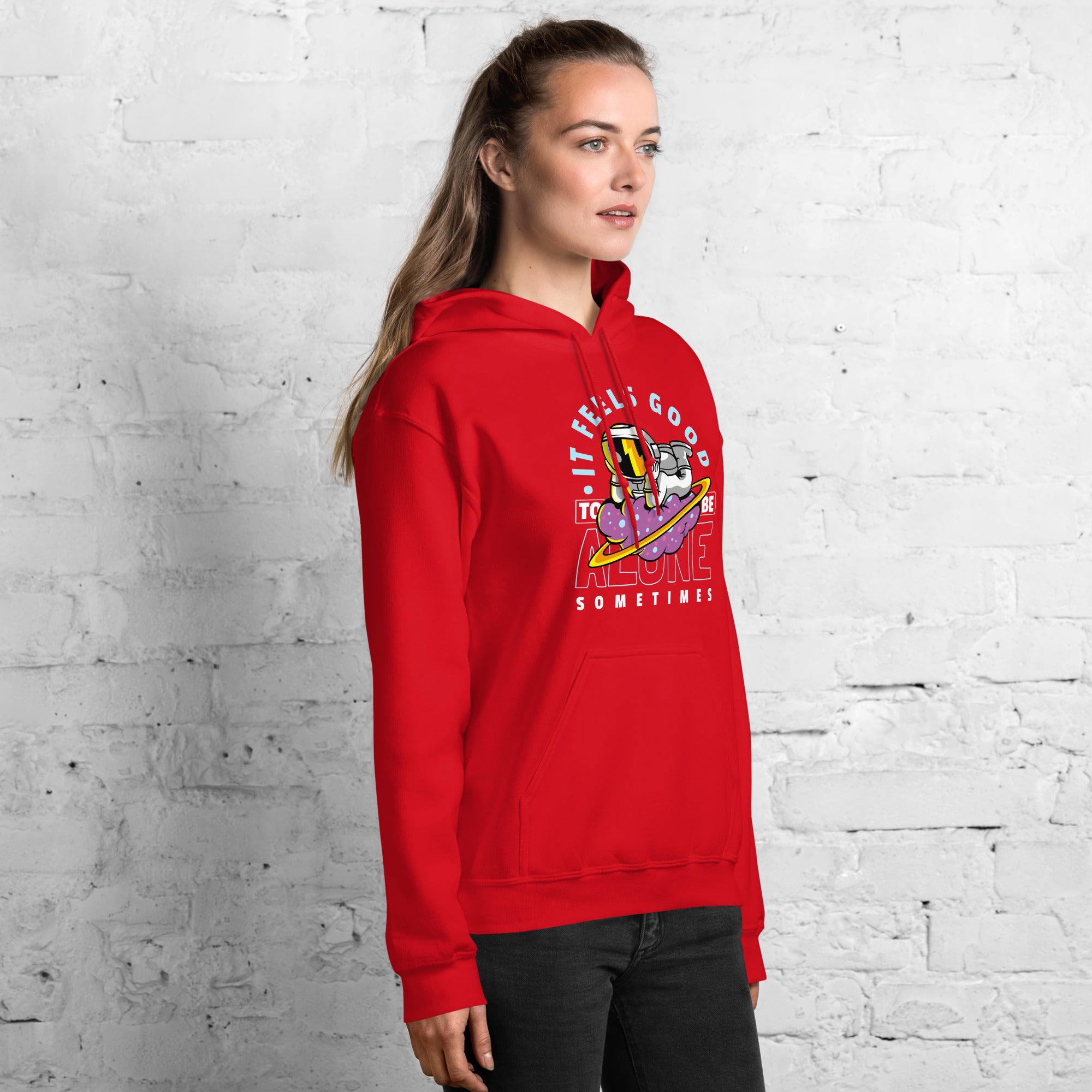 Felpa Stampata Unisex con Cappuccio – Morbida – Design It Feels Good To Be Alone-Biiply