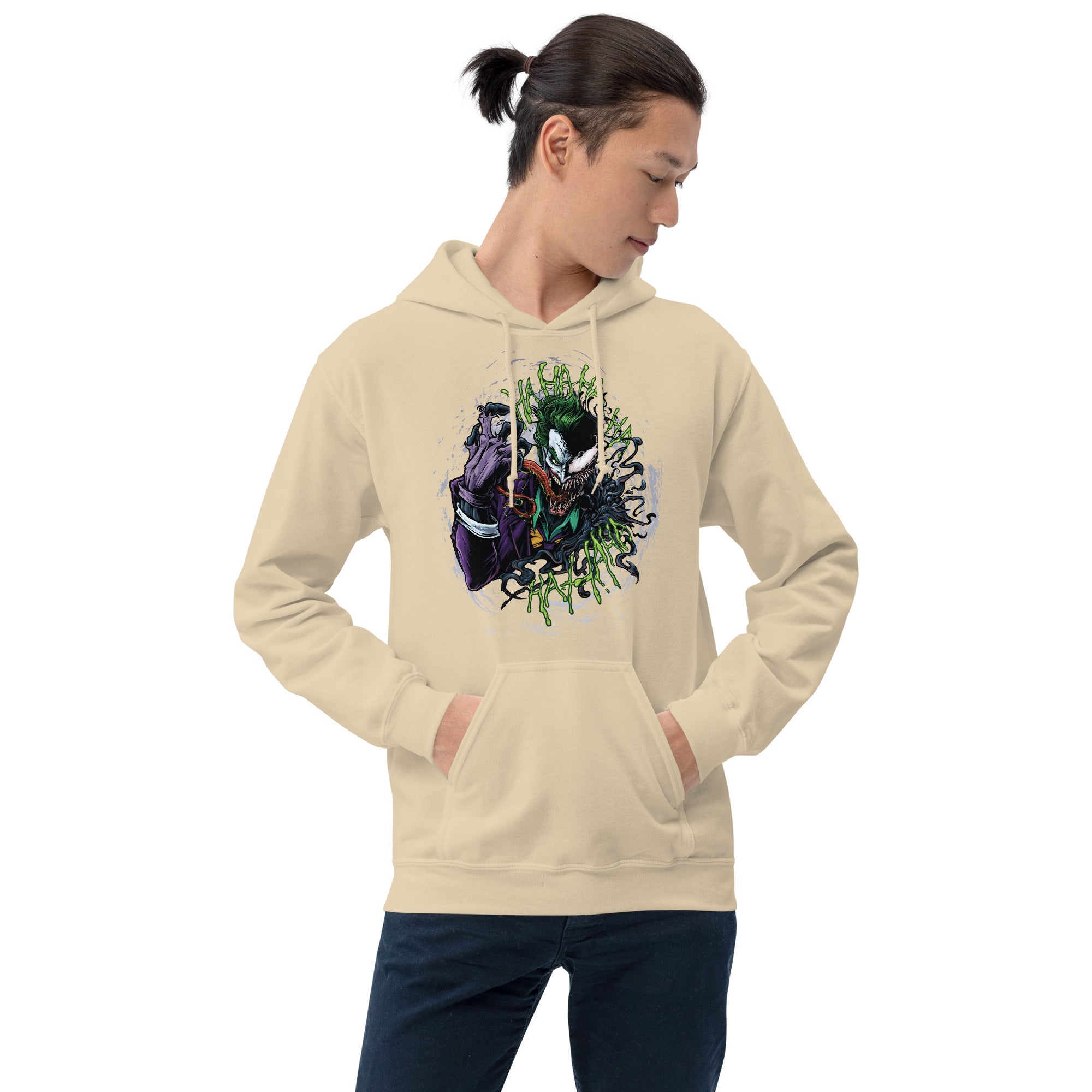 Felpa Stampata Unisex con Cappuccio – Morbida – Design Joker e Venom-Biiply