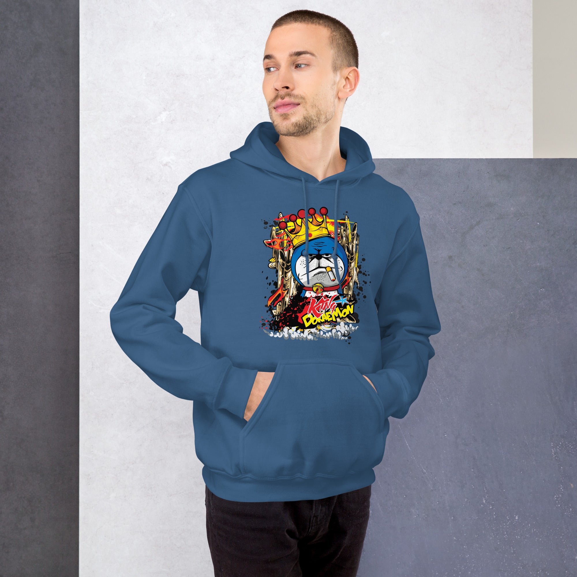 Felpa Stampata Unisex con Cappuccio – Morbida – Design King Doraemon-Biiply