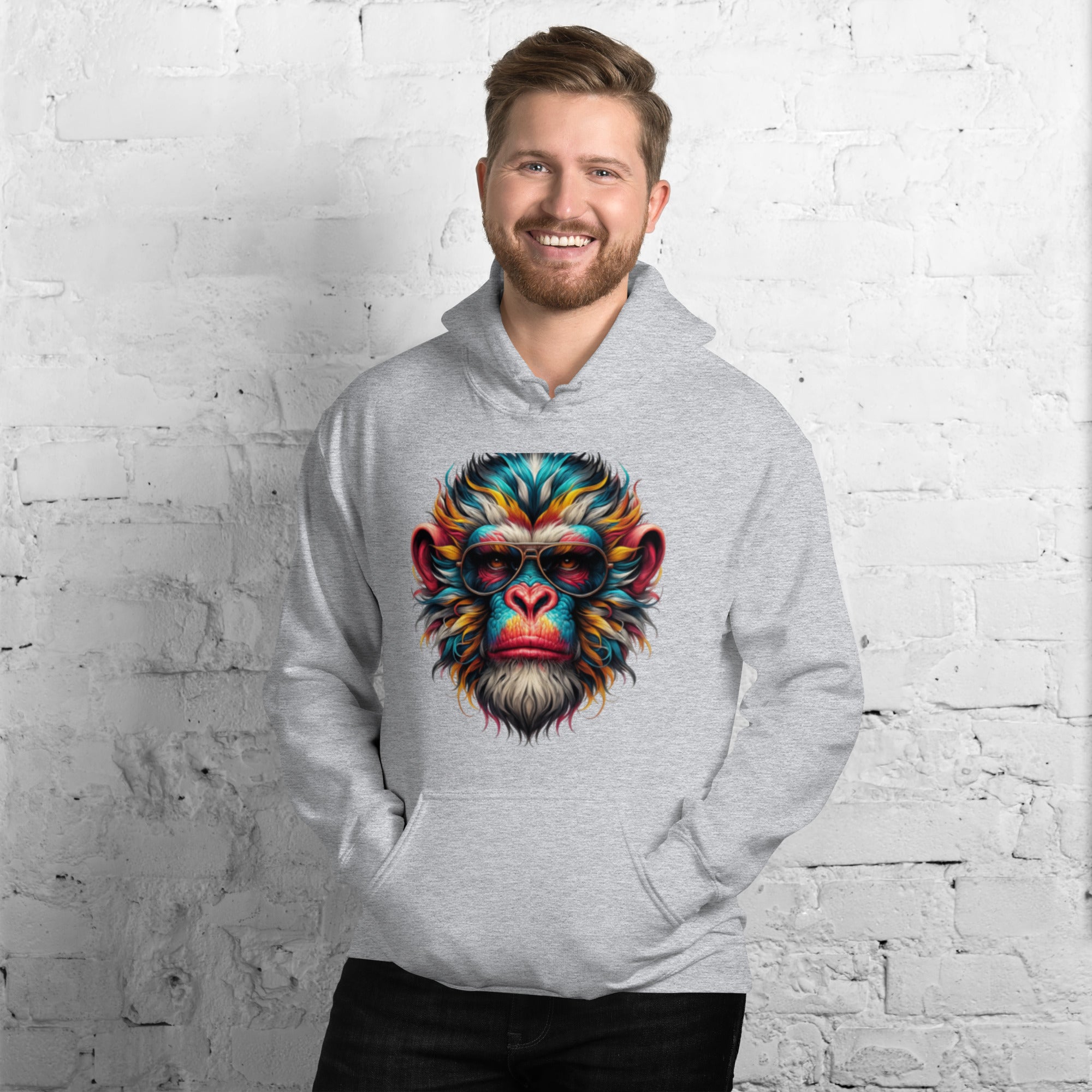 Felpa Stampata Unisex con Cappuccio – Morbida – Design Monkey Color Face-Biiply