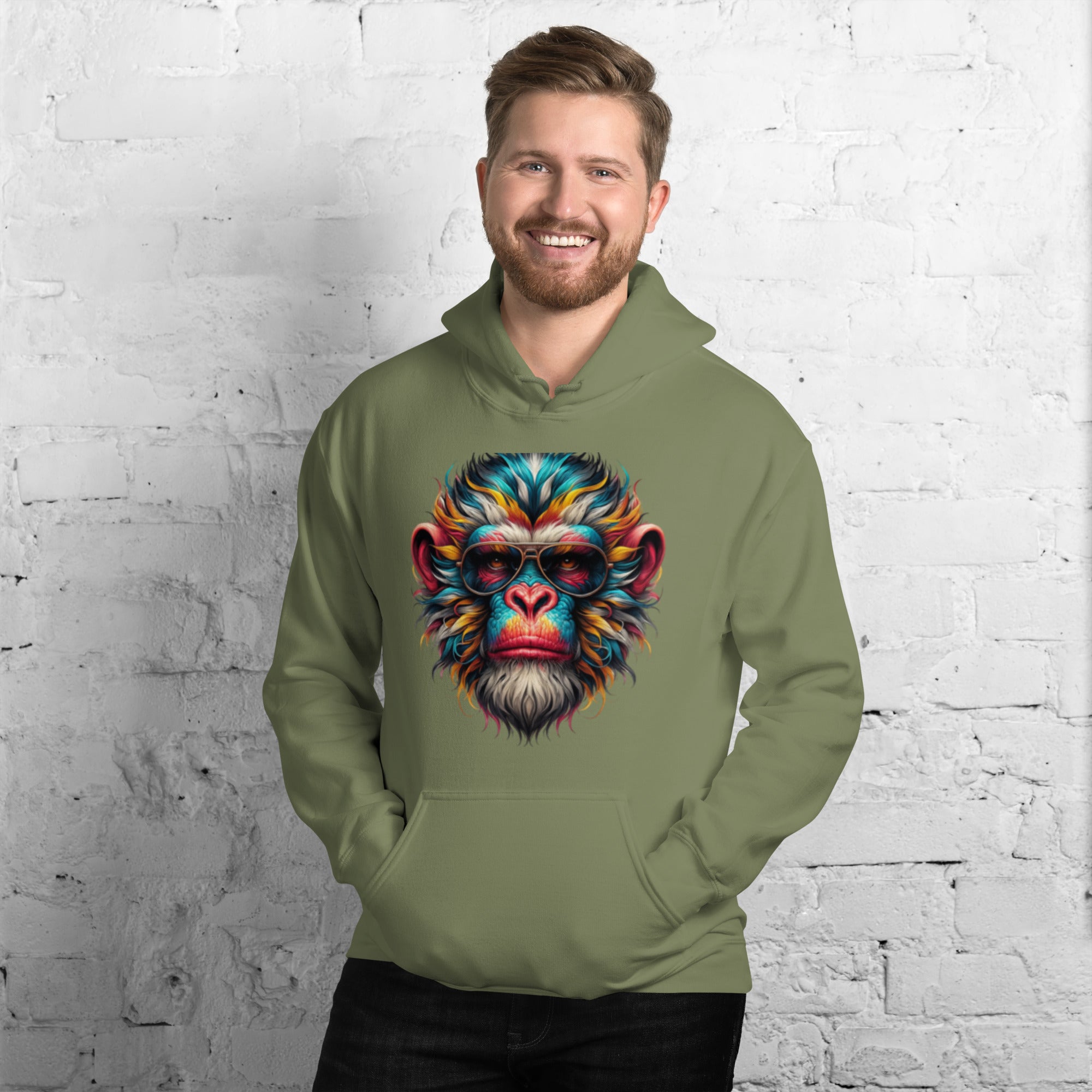 Felpa Stampata Unisex con Cappuccio – Morbida – Design Monkey Color Face-Biiply