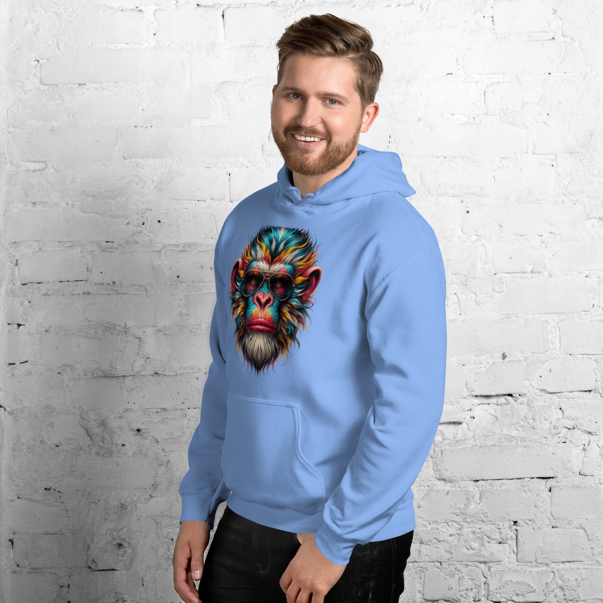 Felpa Stampata Unisex con Cappuccio – Morbida – Design Monkey Color Face-Biiply
