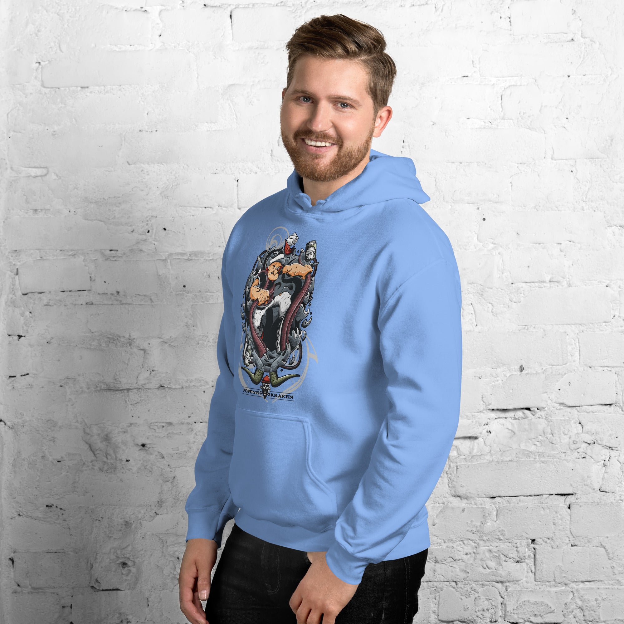 Felpa Stampata Unisex con Cappuccio – Morbida – Design Popeye Vs Kraken-Biiply