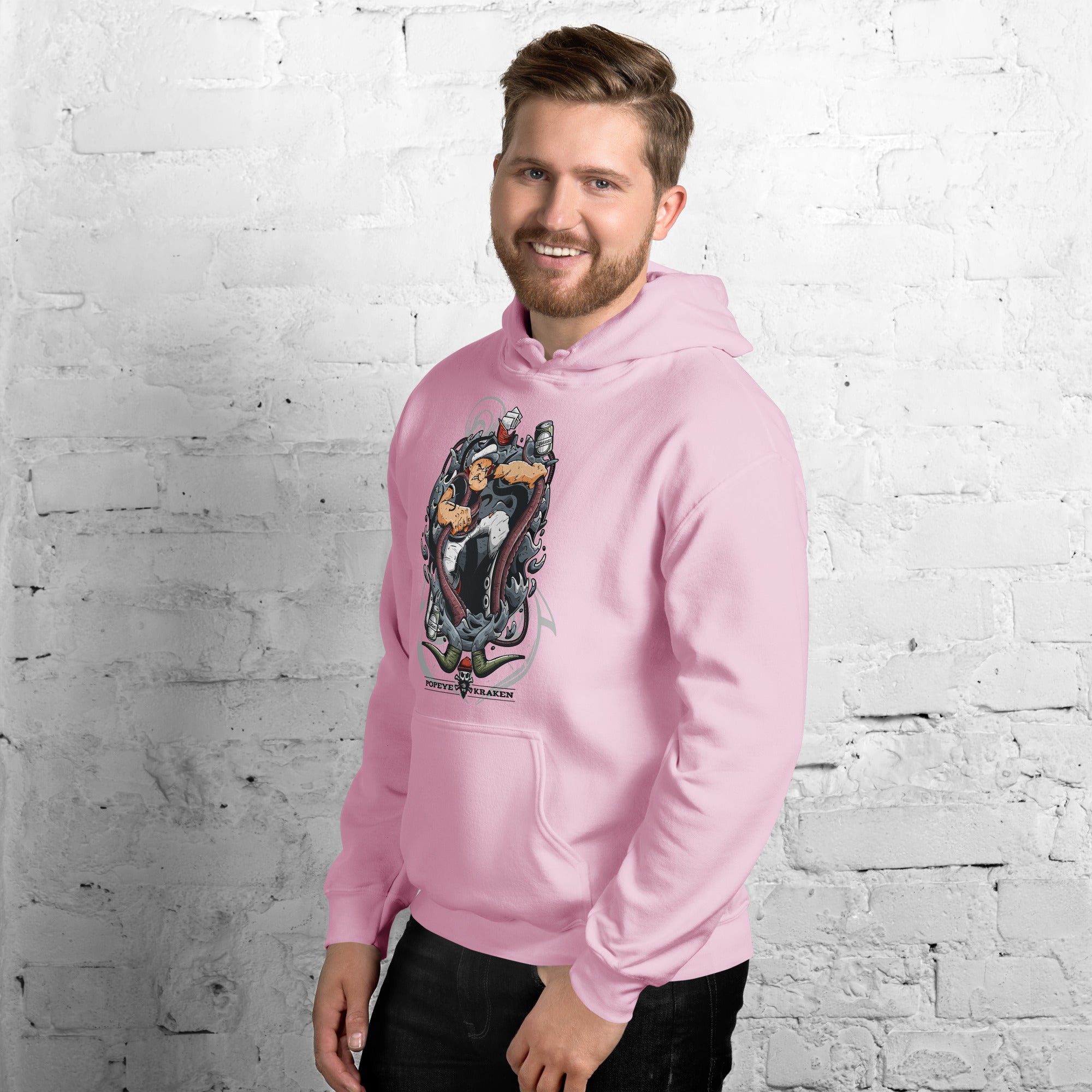 Felpa Stampata Unisex con Cappuccio – Morbida – Design Popeye Vs Kraken-Biiply