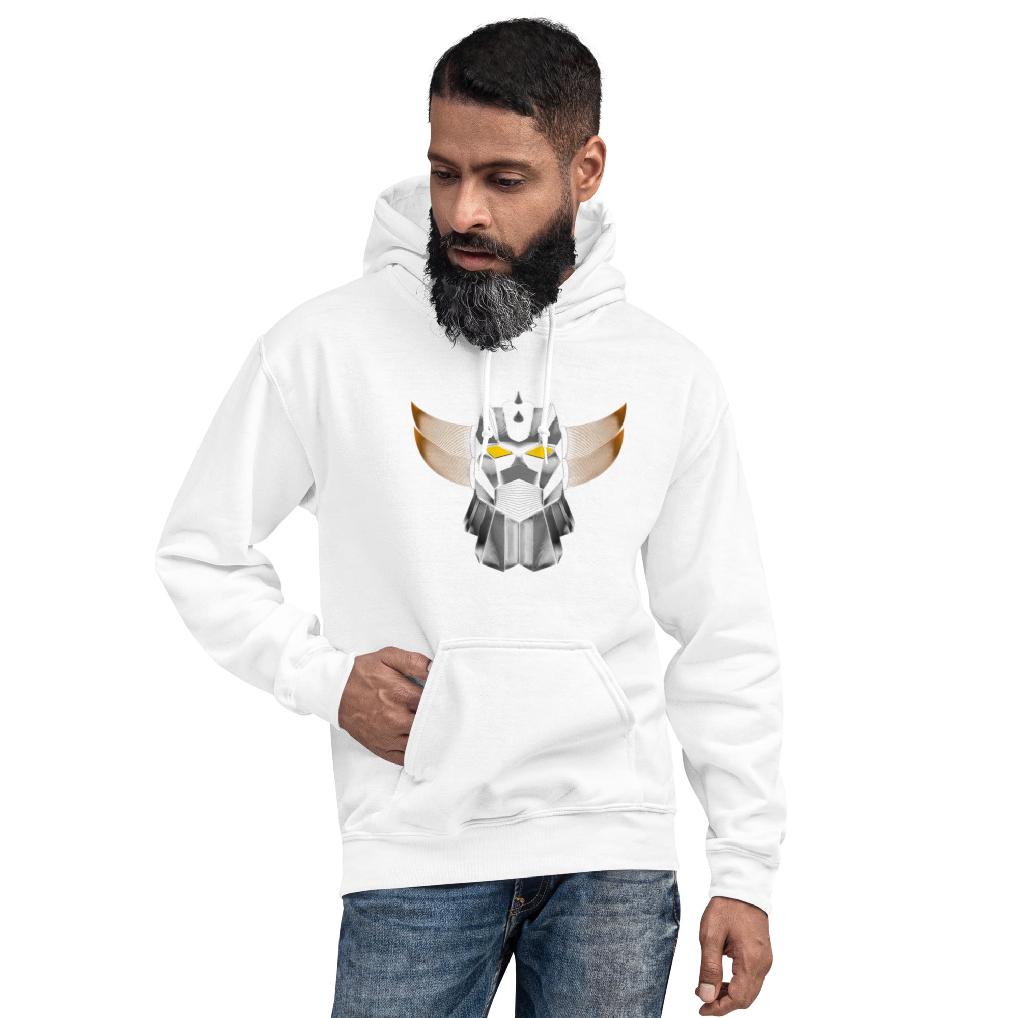 Felpa Stampata Unisex con Cappuccio – Morbida – Design Robot Anni 80-Biiply