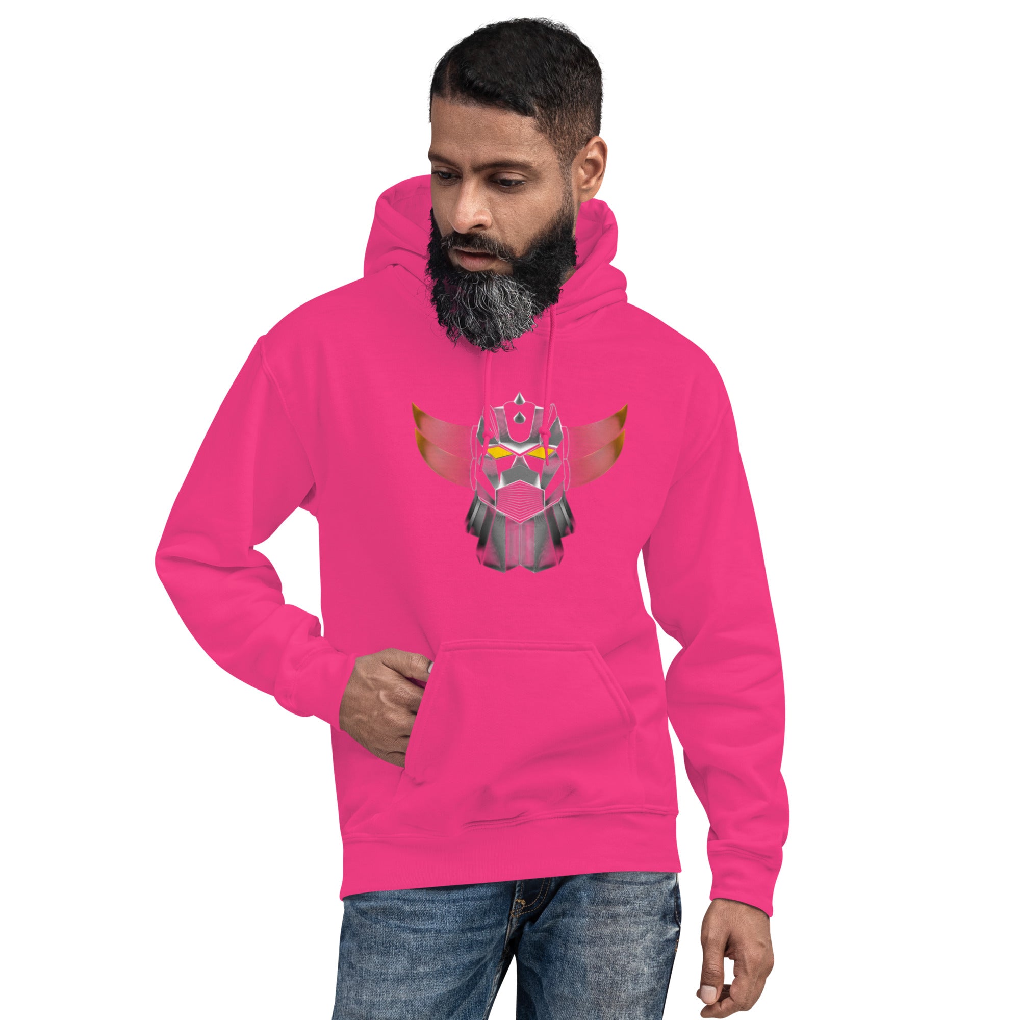 Felpa Stampata Unisex con Cappuccio – Morbida – Design Robot Anni 80-Biiply