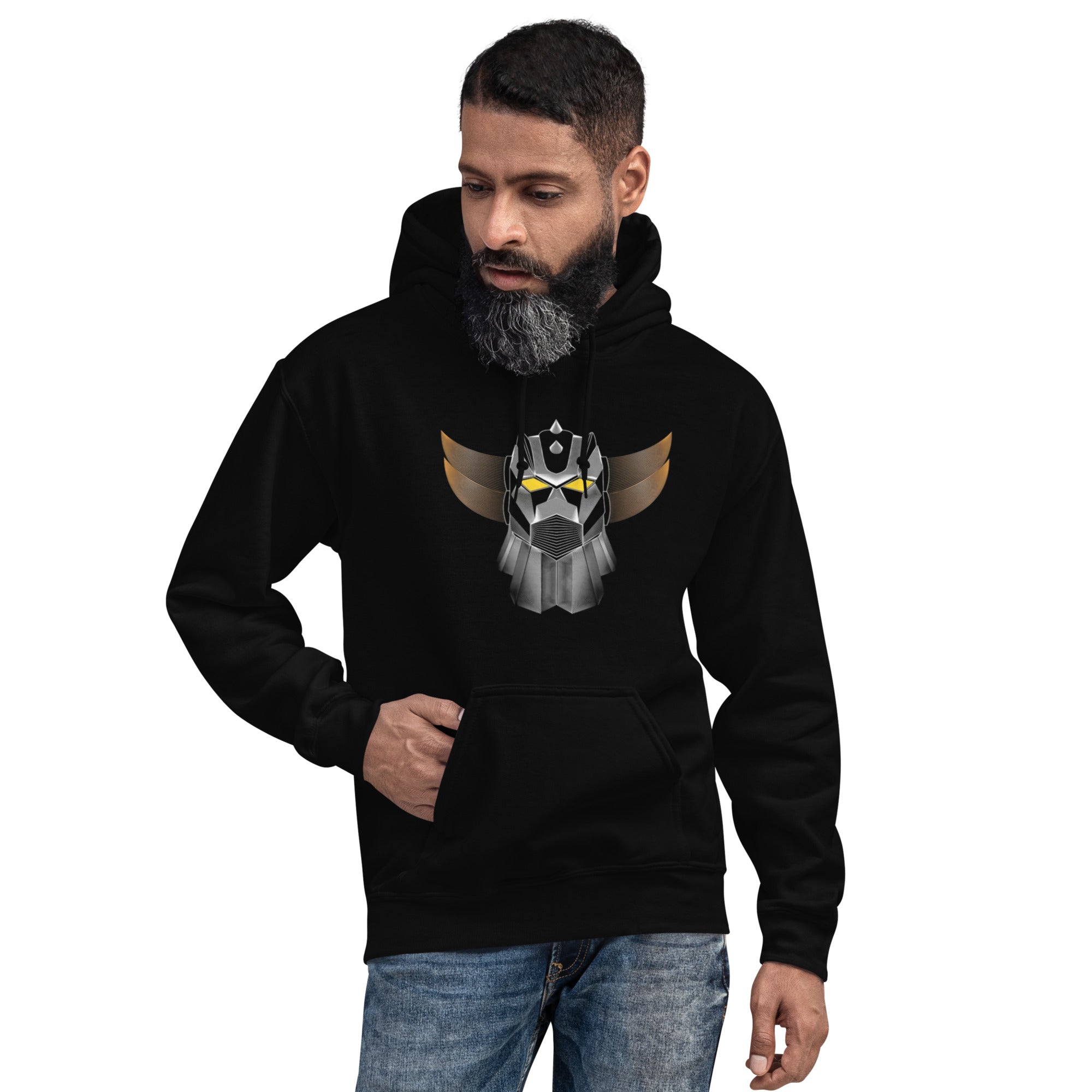 Felpa Stampata Unisex con Cappuccio – Morbida – Design Robot Anni 80-Biiply