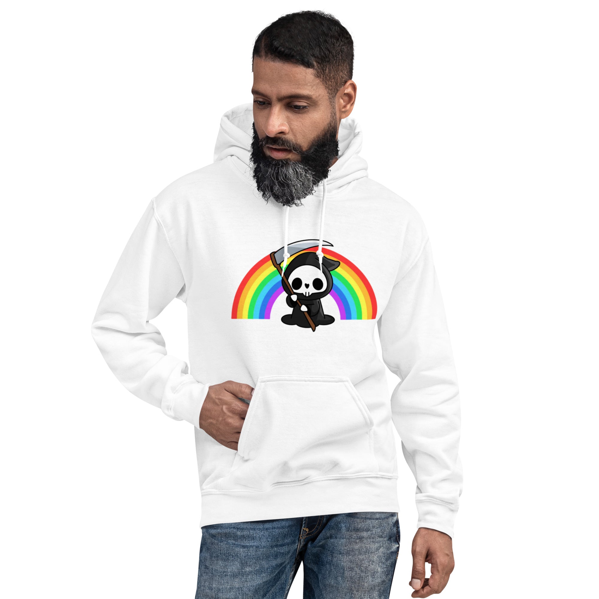 Felpa Stampata Unisex con Cappuccio – Morbida – Design Skull Con Arcobaleno-Biiply