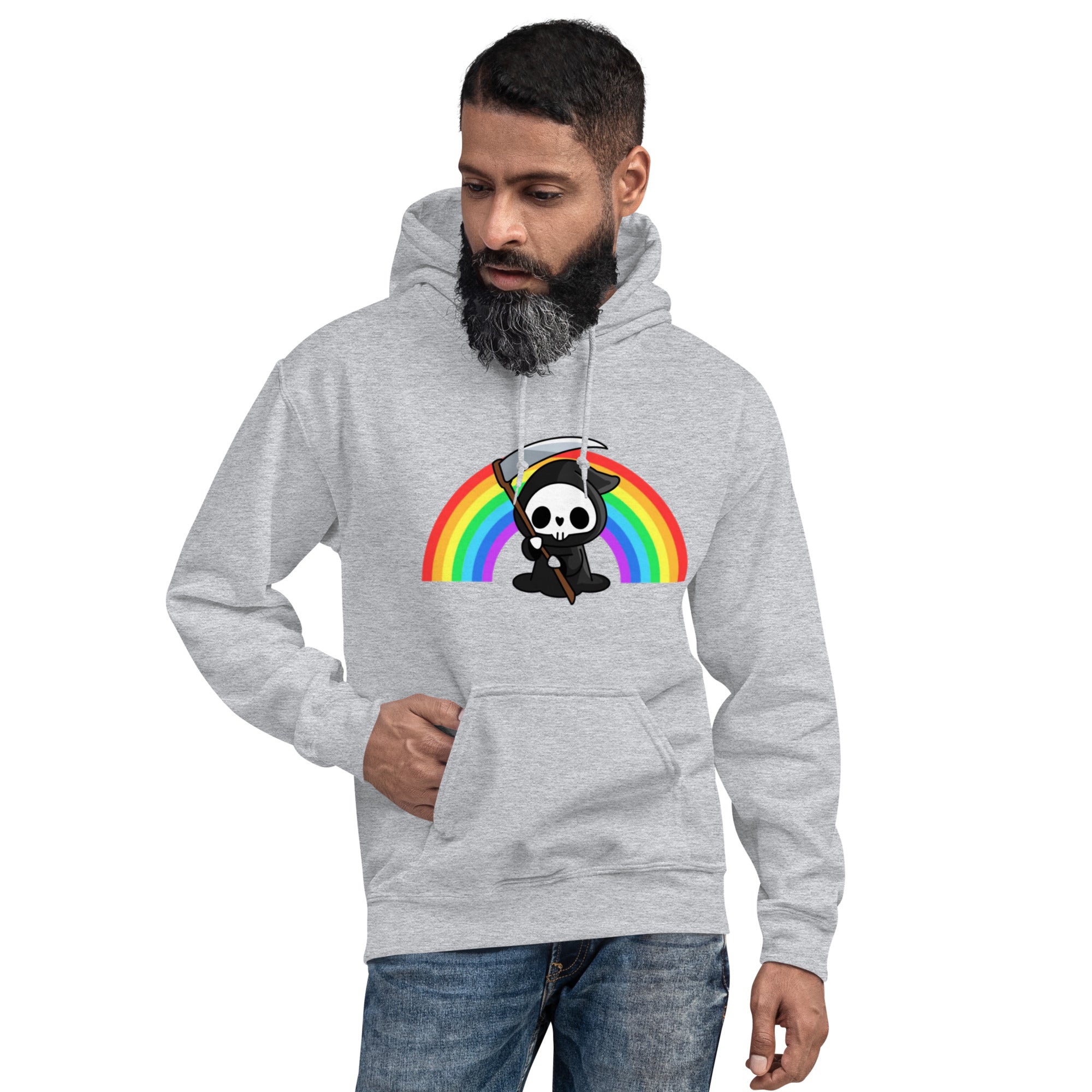 Felpa Stampata Unisex con Cappuccio – Morbida – Design Skull Con Arcobaleno-Biiply