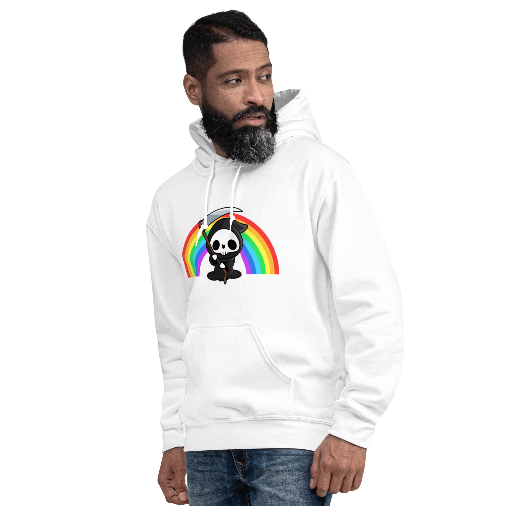 Felpa Stampata Unisex con Cappuccio – Morbida – Design Skull Con Arcobaleno-Biiply