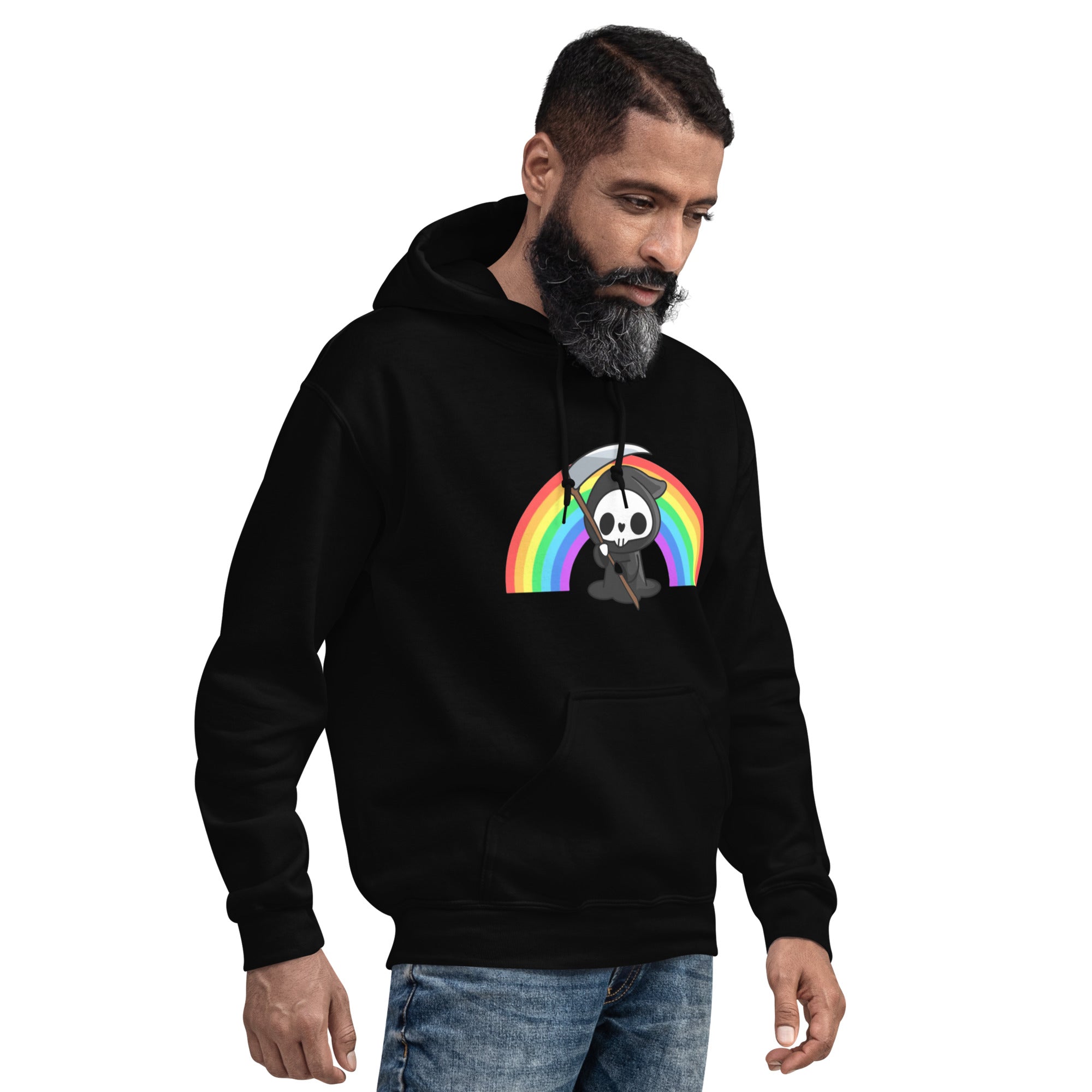 Felpa Stampata Unisex con Cappuccio – Morbida – Design Skull Con Arcobaleno-Biiply