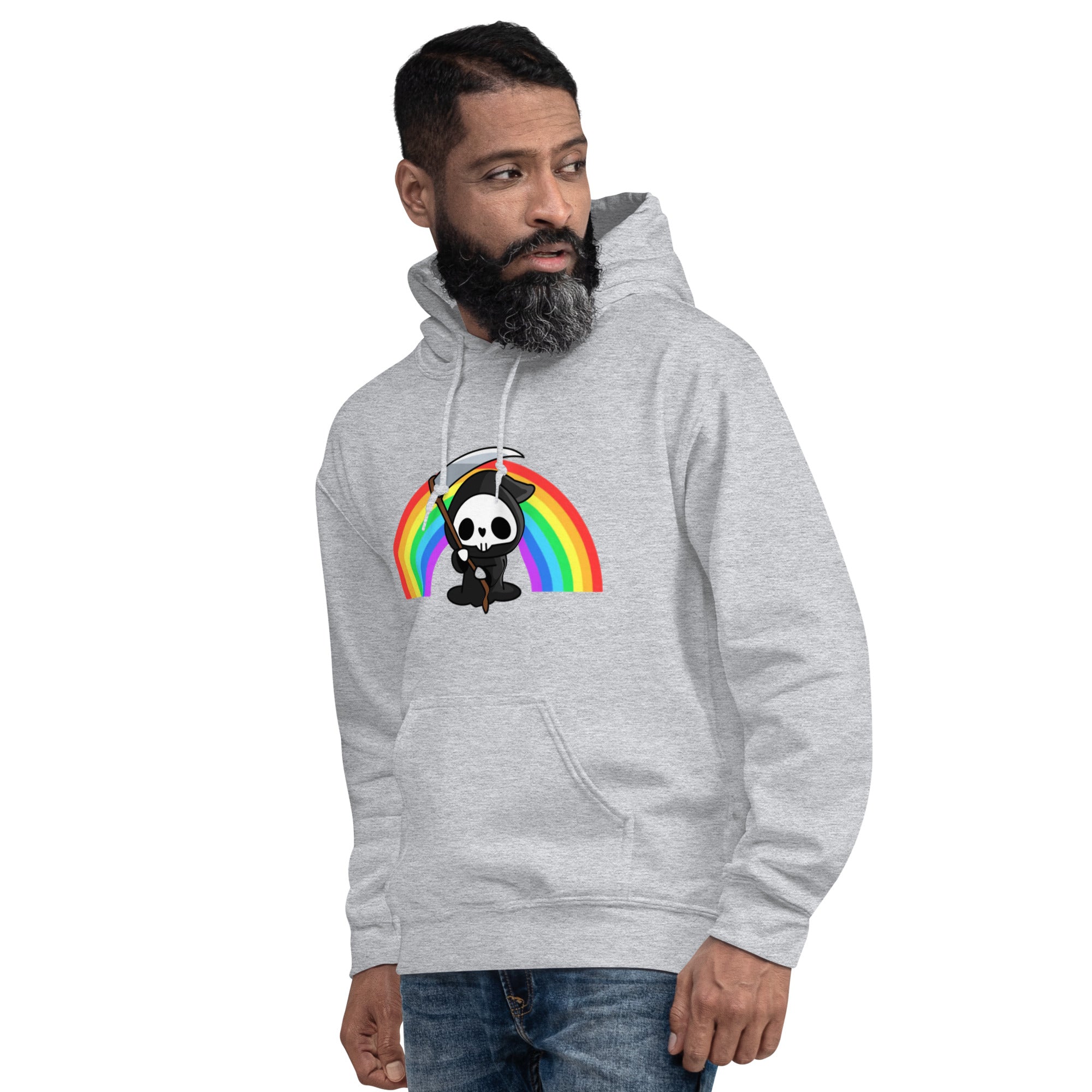 Felpa Stampata Unisex con Cappuccio – Morbida – Design Skull Con Arcobaleno-Biiply