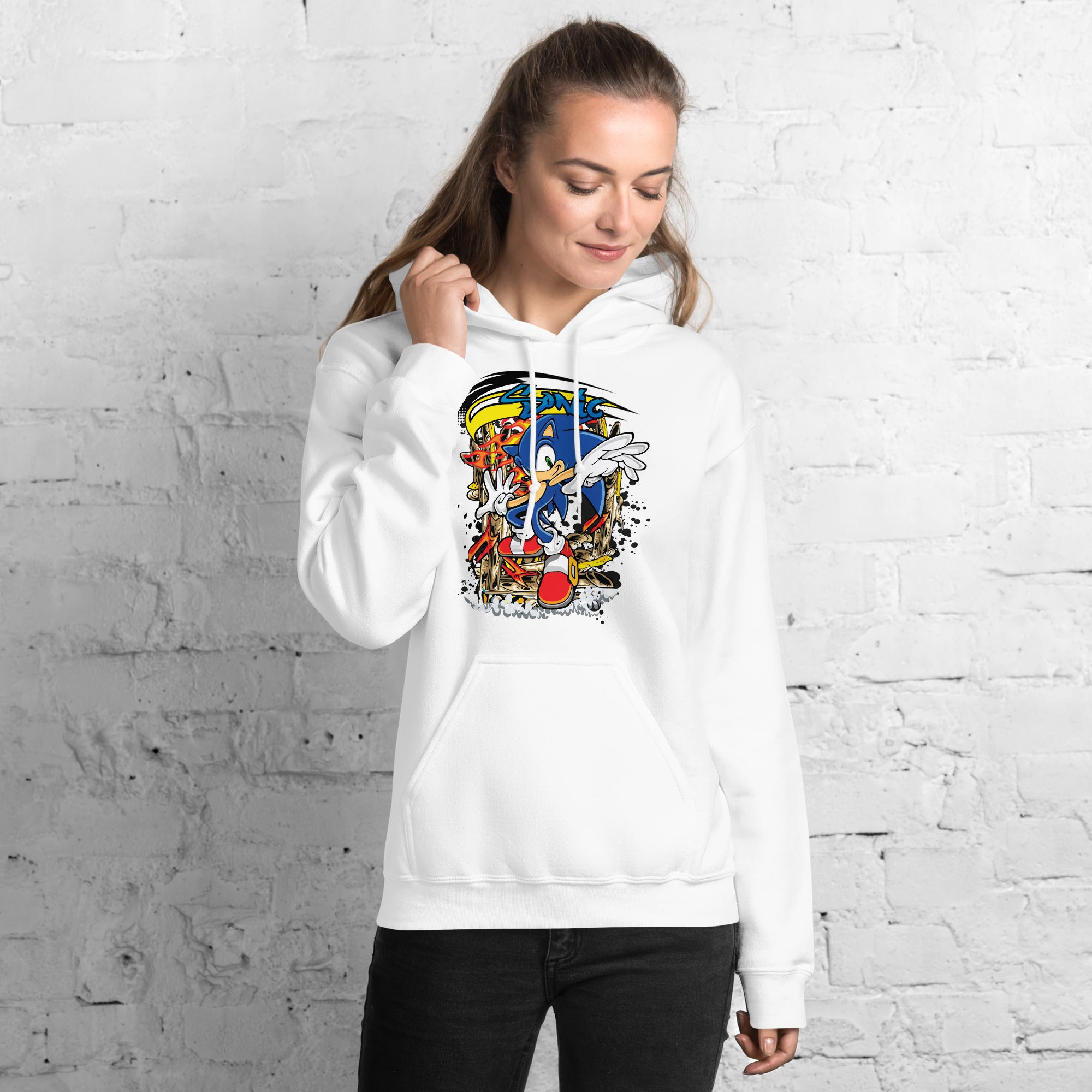Felpa Stampata Unisex con Cappuccio – Morbida – Design Sonic-Biiply