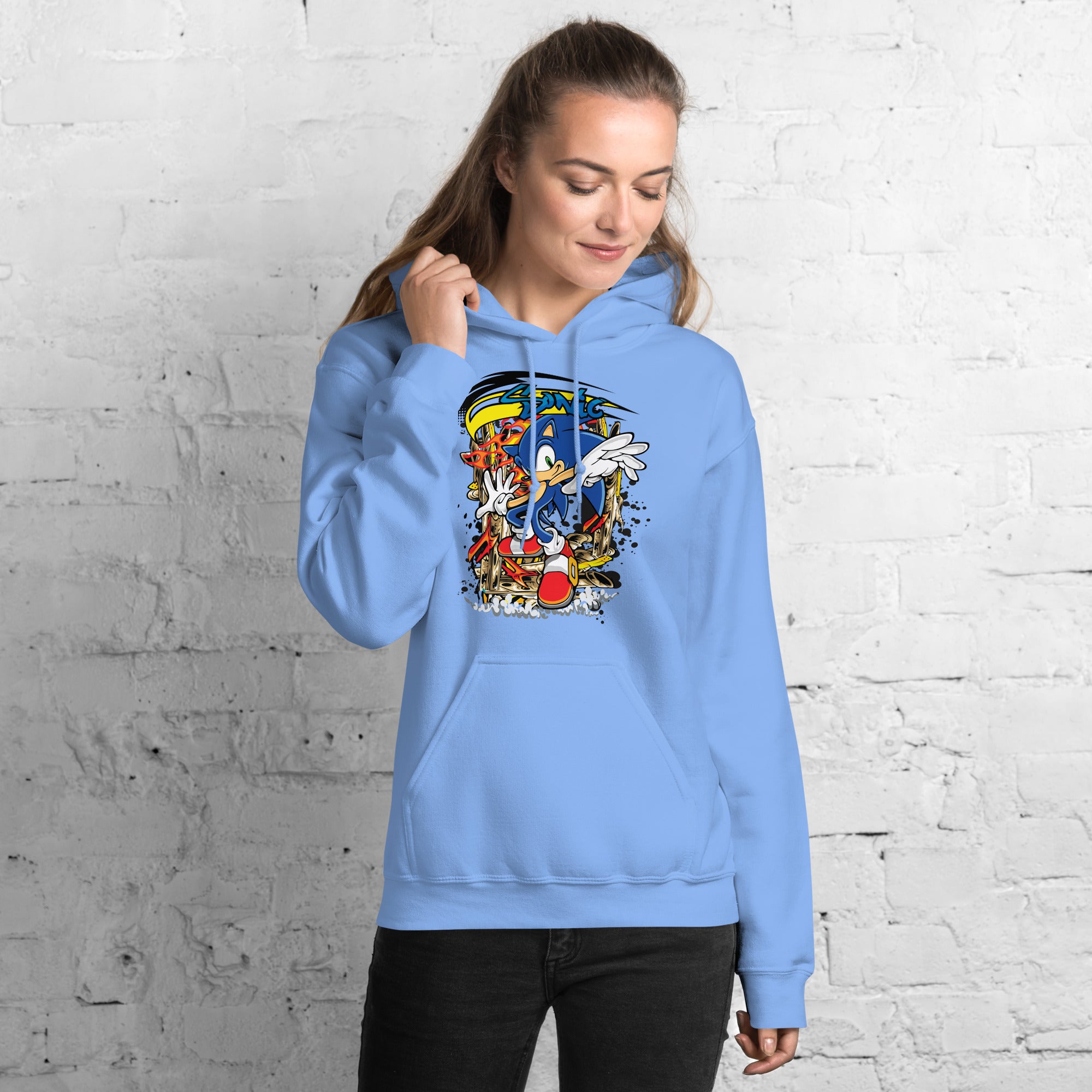 Felpa Stampata Unisex con Cappuccio – Morbida – Design Sonic-Biiply