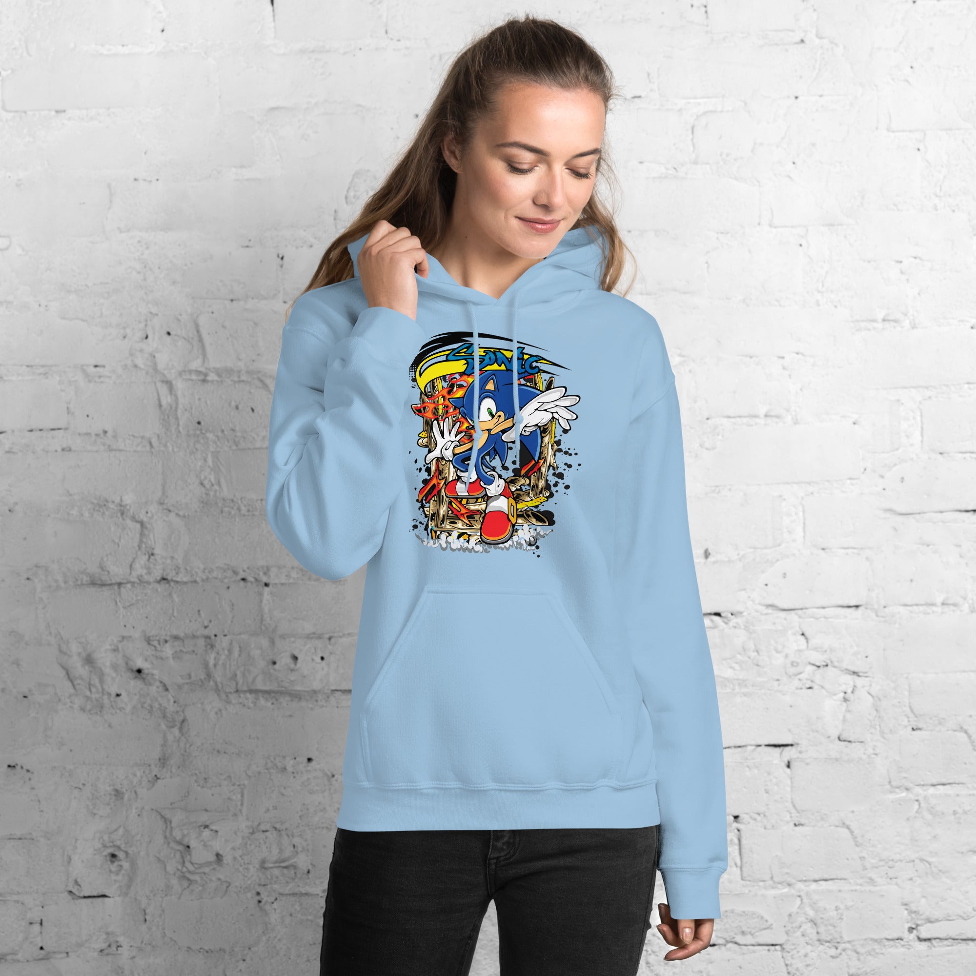 Felpa Stampata Unisex con Cappuccio – Morbida – Design Sonic-Biiply