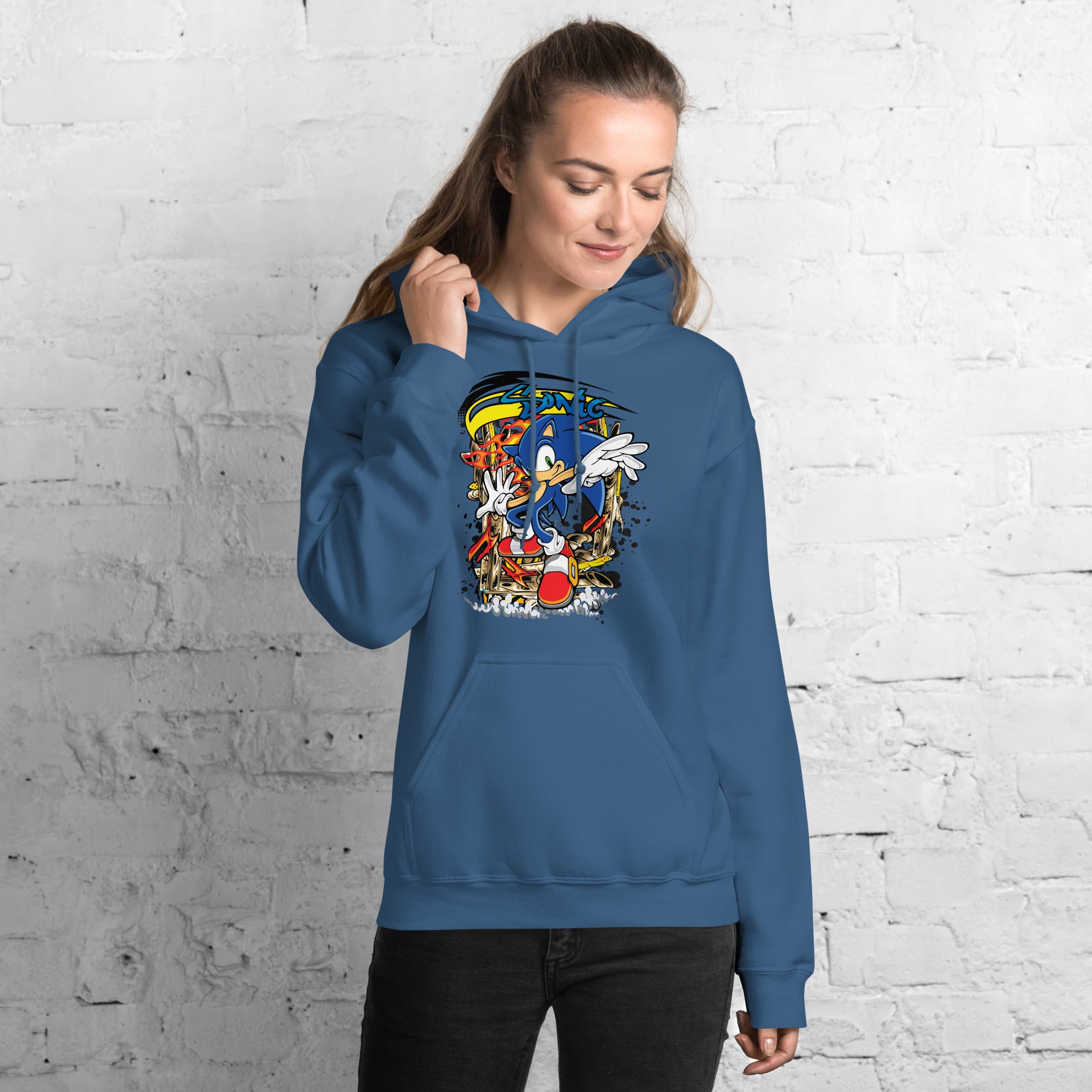 Felpa Stampata Unisex con Cappuccio – Morbida – Design Sonic-Biiply