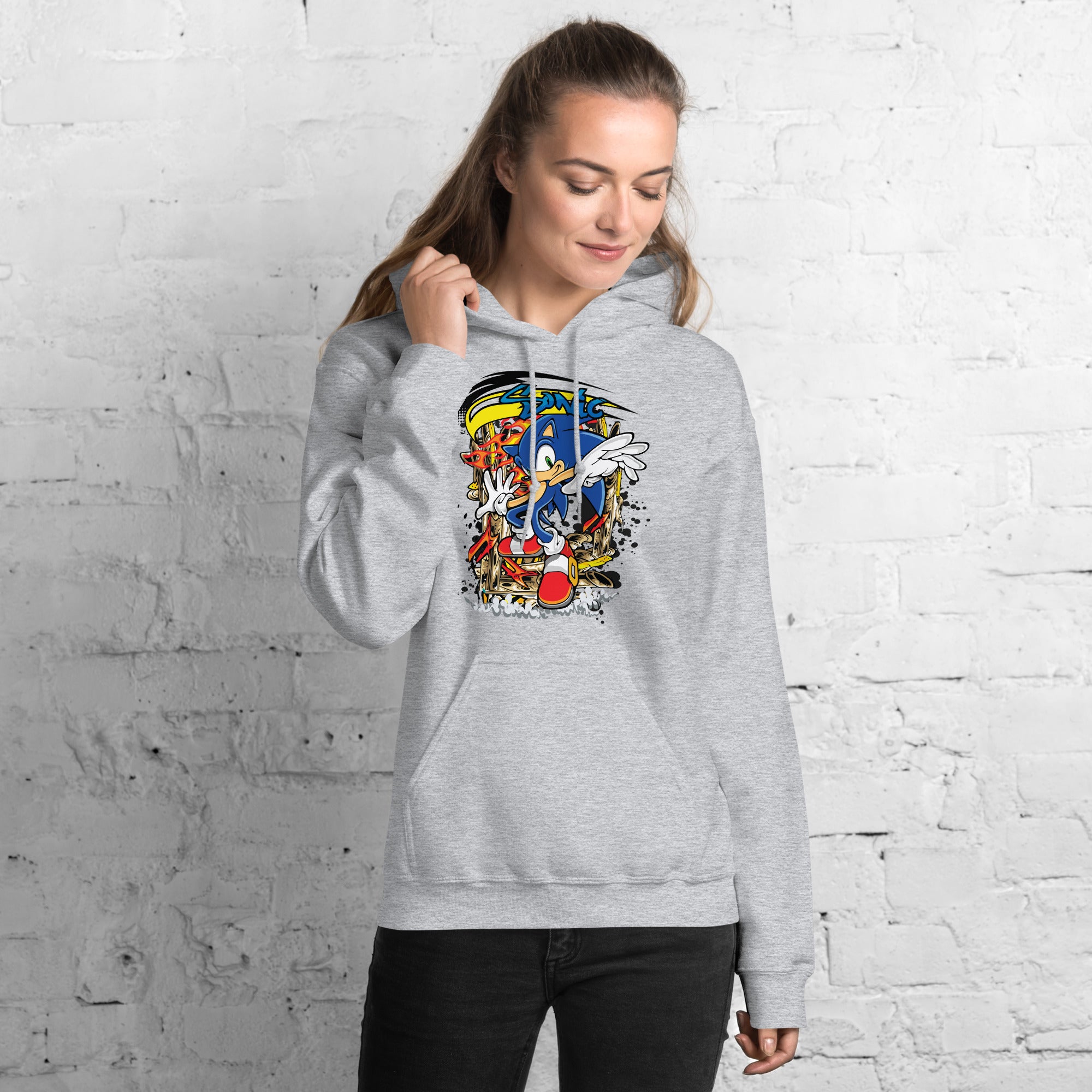 Felpa Stampata Unisex con Cappuccio – Morbida – Design Sonic-Biiply