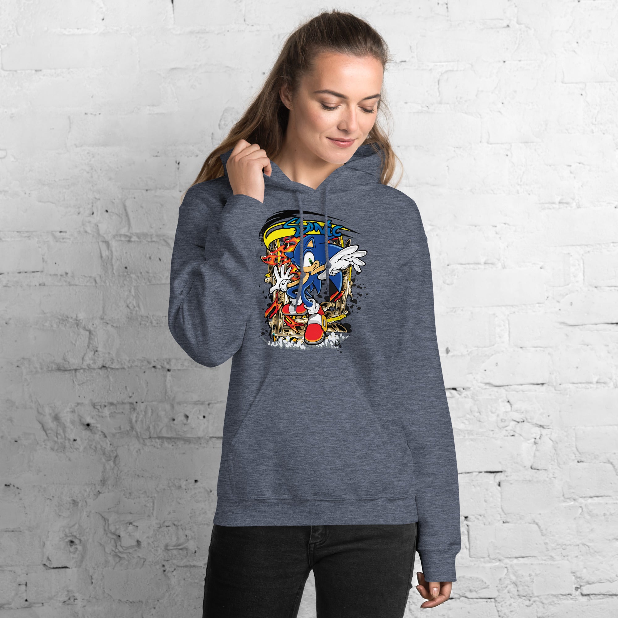 Felpa Stampata Unisex con Cappuccio – Morbida – Design Sonic-Biiply