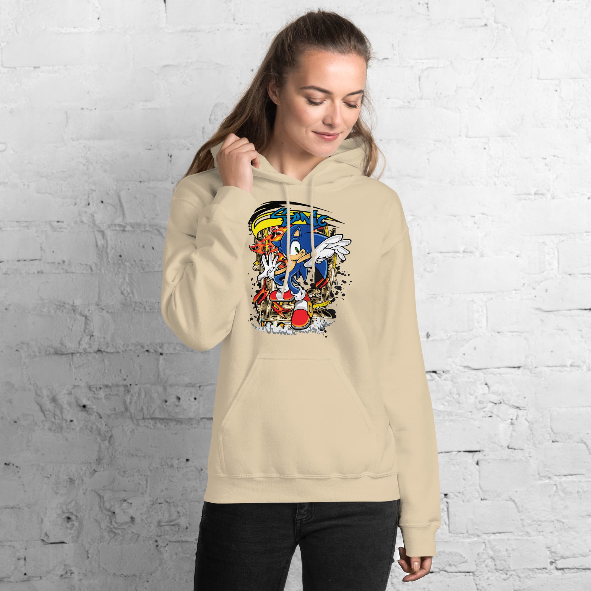 Felpa Stampata Unisex con Cappuccio – Morbida – Design Sonic-Biiply