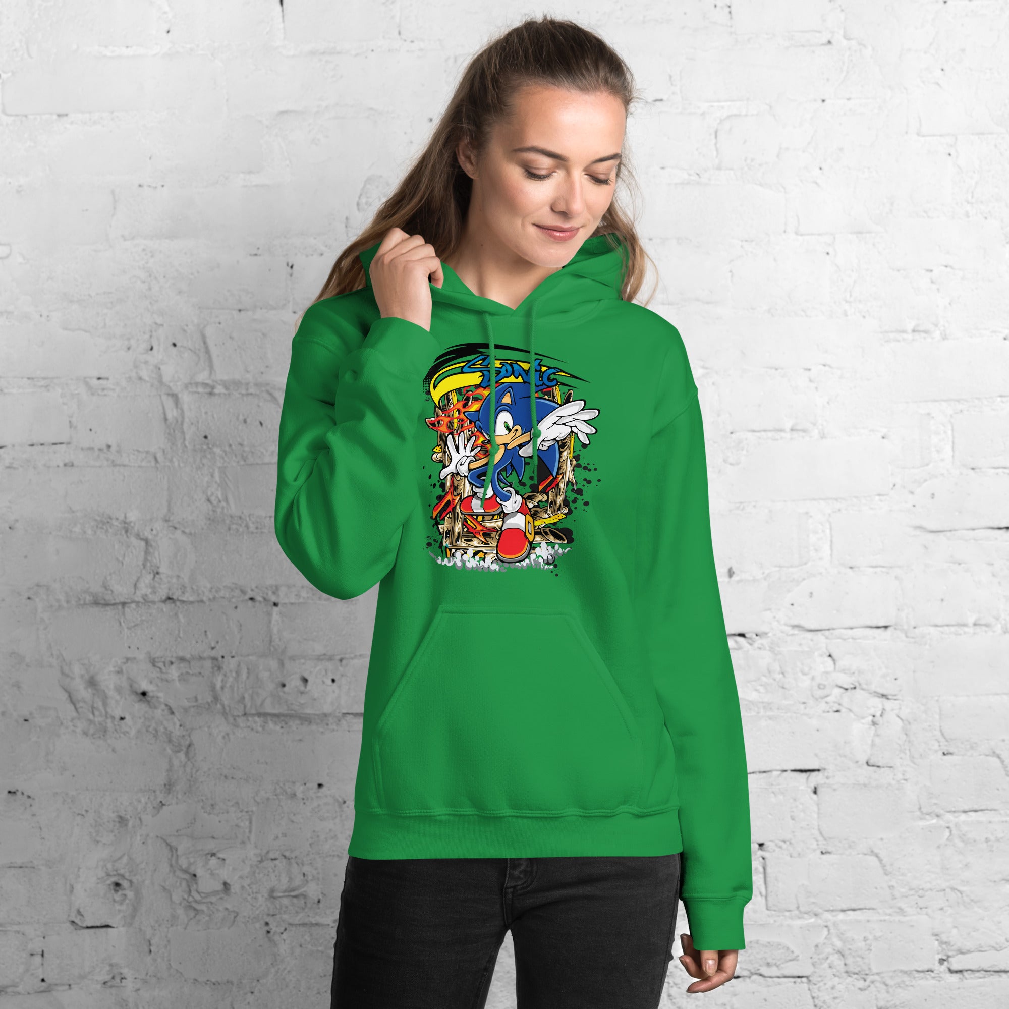 Felpa Stampata Unisex con Cappuccio – Morbida – Design Sonic-Biiply