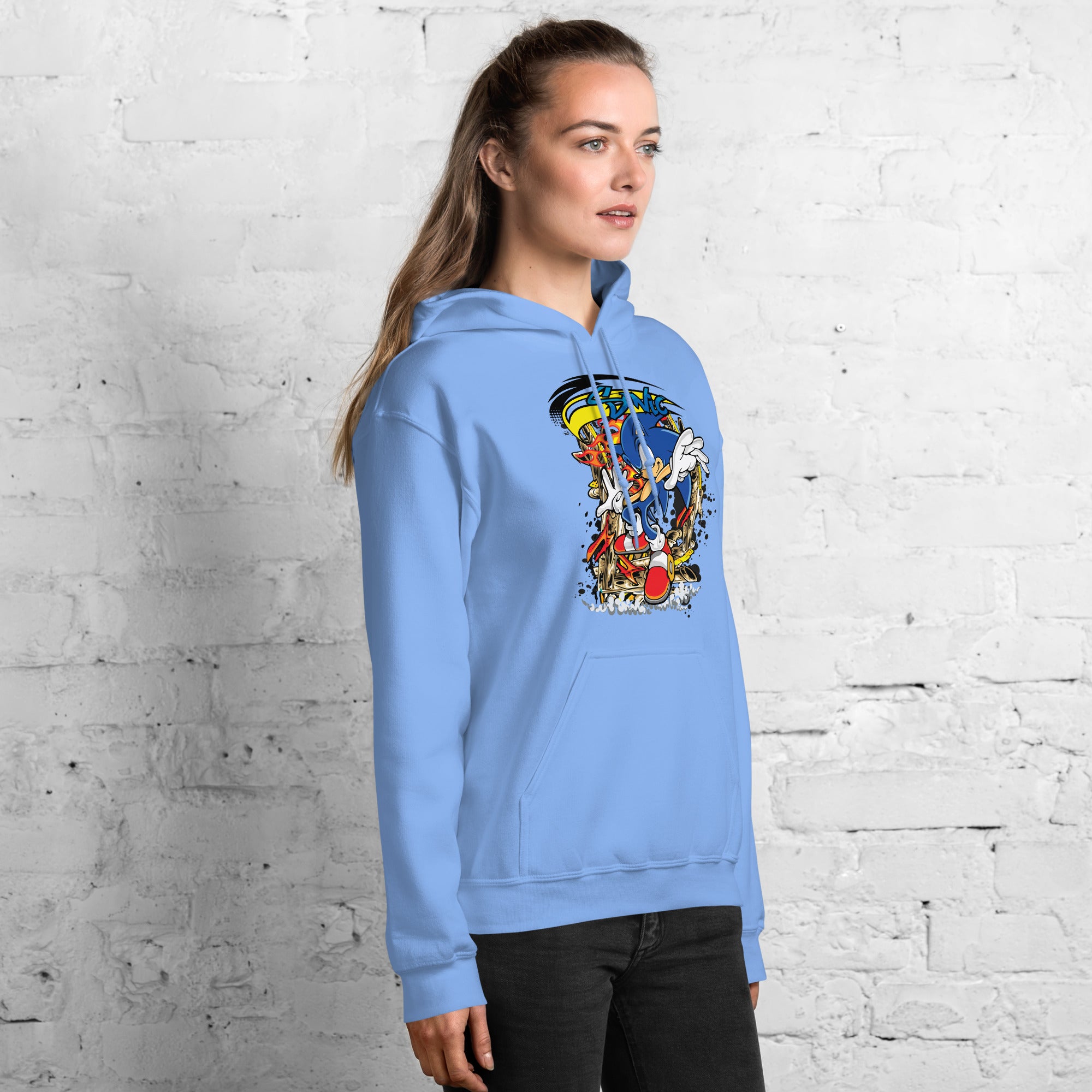 Felpa Stampata Unisex con Cappuccio – Morbida – Design Sonic-Biiply