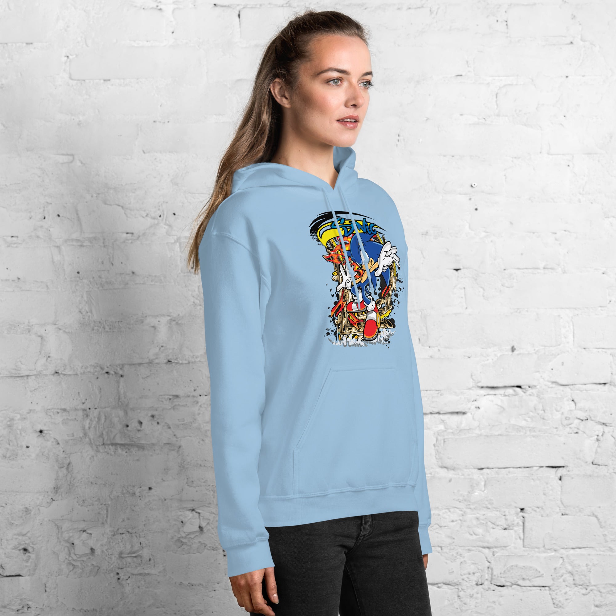 Felpa Stampata Unisex con Cappuccio – Morbida – Design Sonic-Biiply