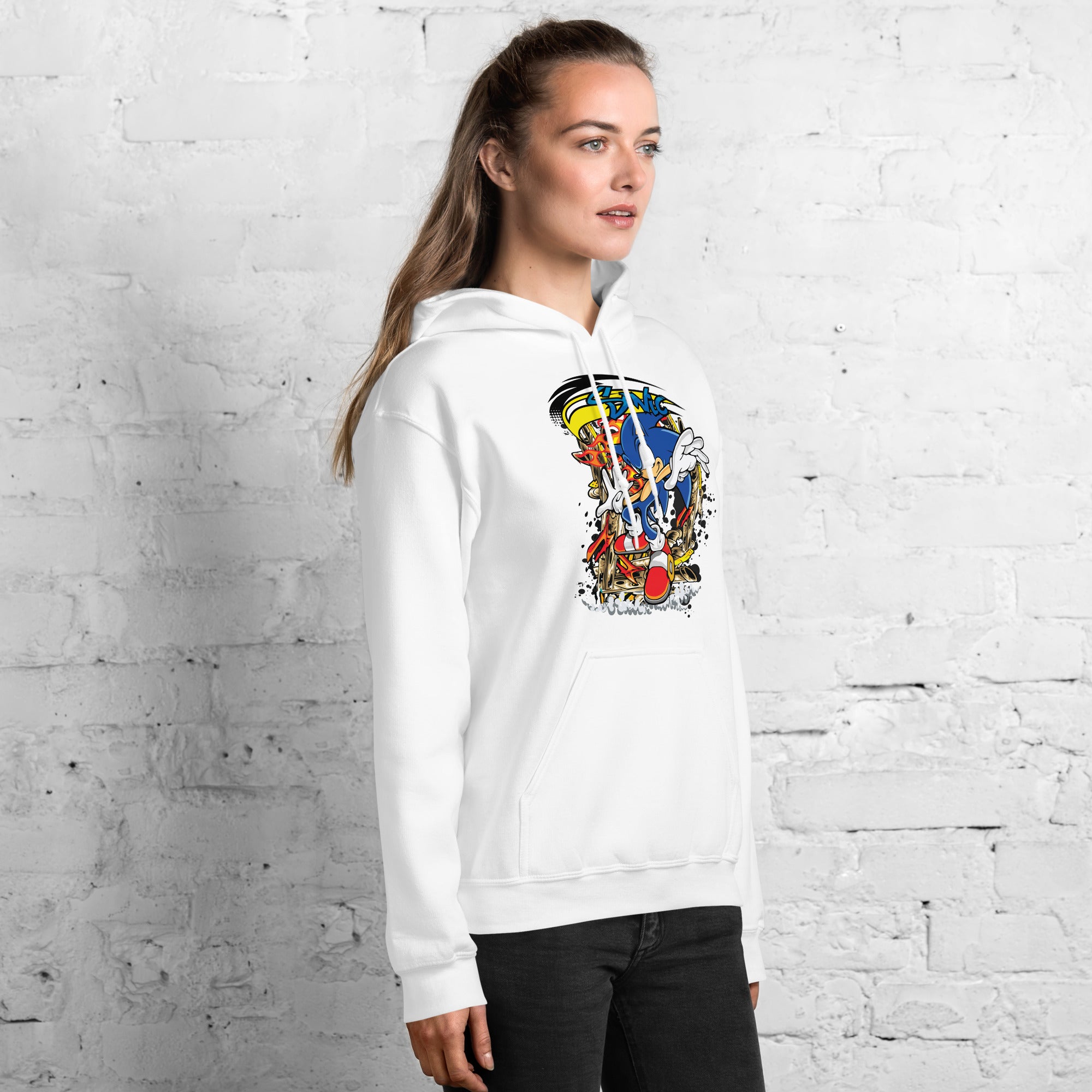 Felpa Stampata Unisex con Cappuccio – Morbida – Design Sonic-Biiply